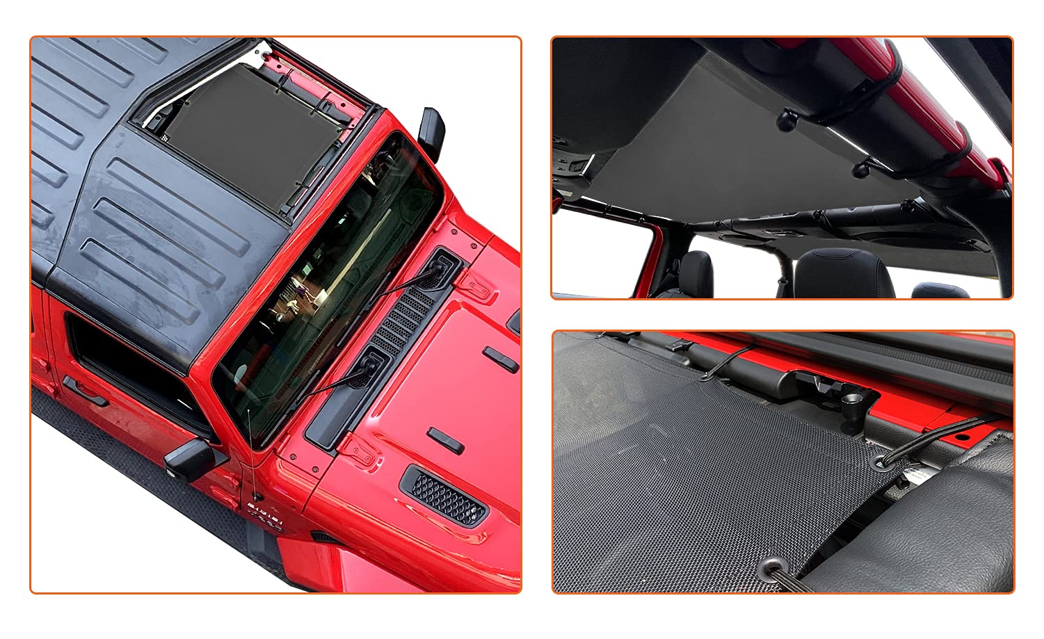 Shadeidea Jl Sun Shade For Jeep Wrangler 2 Door Top Sunshade (2018-2023), Front & Rear - Black Mesh Screen Wrangler Cover, Uv Bl