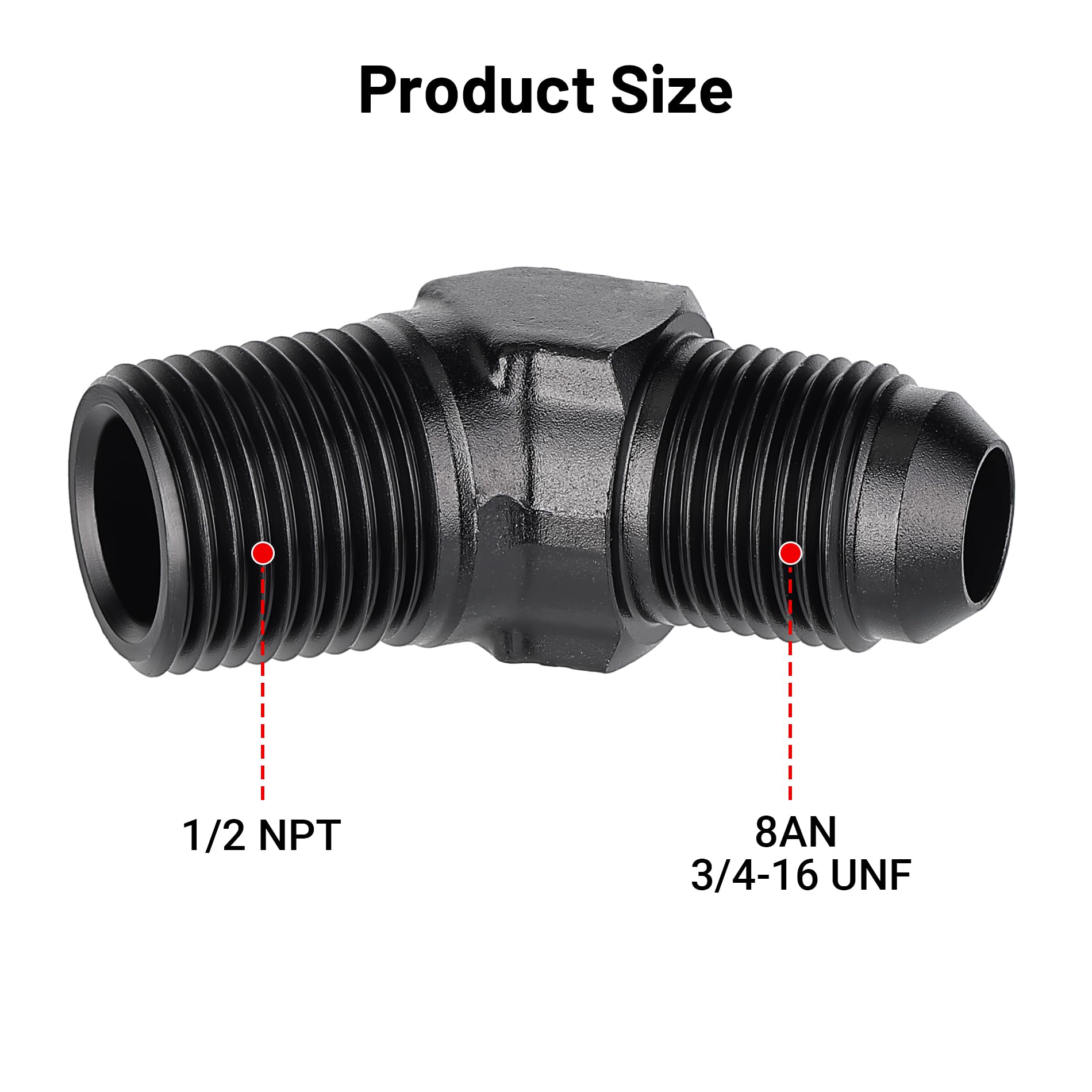 Evil Energy 8An Male Flare To 1/2'' Npt Pipe 45 Degree Fitting Adapter Aluminum Black