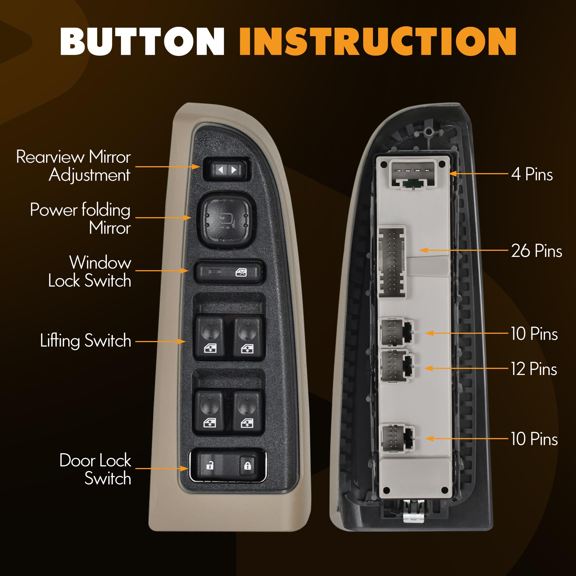 ASOPARTS 15883319 Master Power Window Switch & Tan Bezel Assembly with Folding Mirror Switch Fit for 2003-2006 Chevy Silverado A