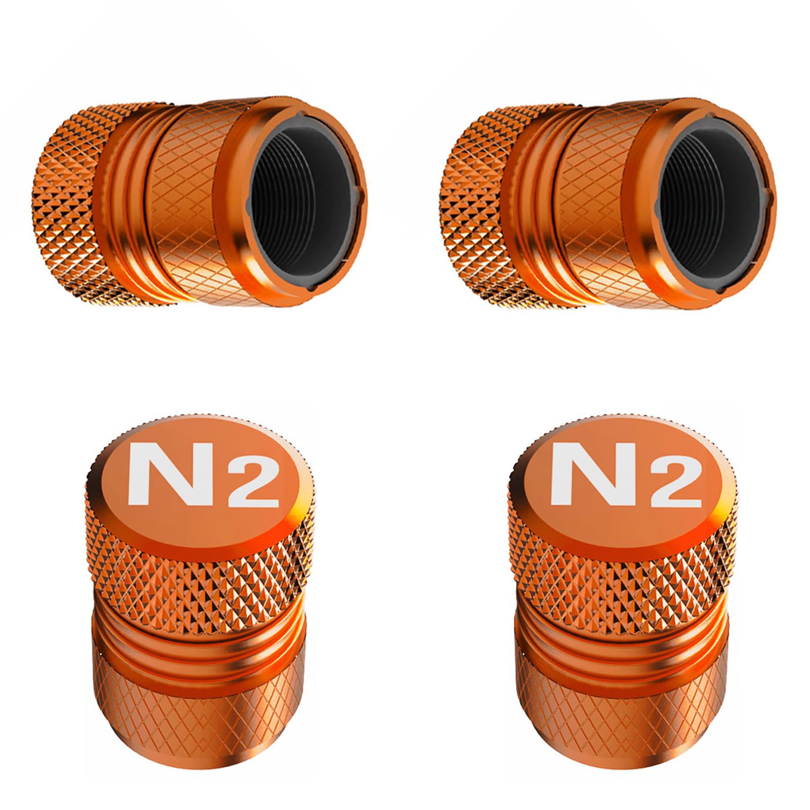 Tire Valve Stem Caps - 4 Pack Anti-Corrosion Premium Anodized Alloy Tyre Air Valve Caps N2 Nitrogen For Car Suv Bike Orange