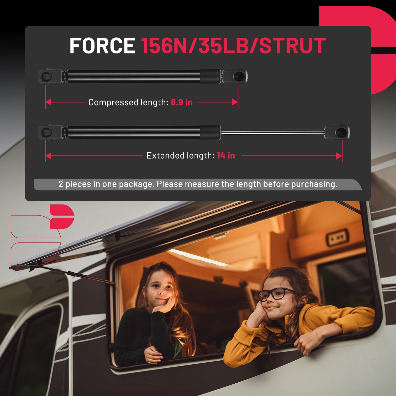 Bdfhyk C1610176 14 Inch 35Lbs/156N Gas Shocks Struts Lift Support Forleer Camper Shell Truck Topper Rear Window, Pickup Toolbox