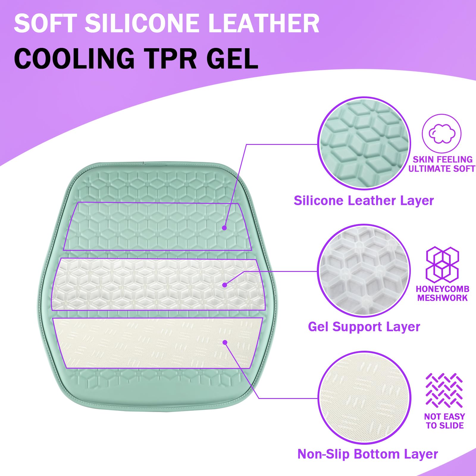 Binsheo Gel Seat Cushion For Car Seat, Office Chair, Wheelchair, Golf Cart - Non-Slip Car Seat Cushions With 1 Inch Gel - Sciati