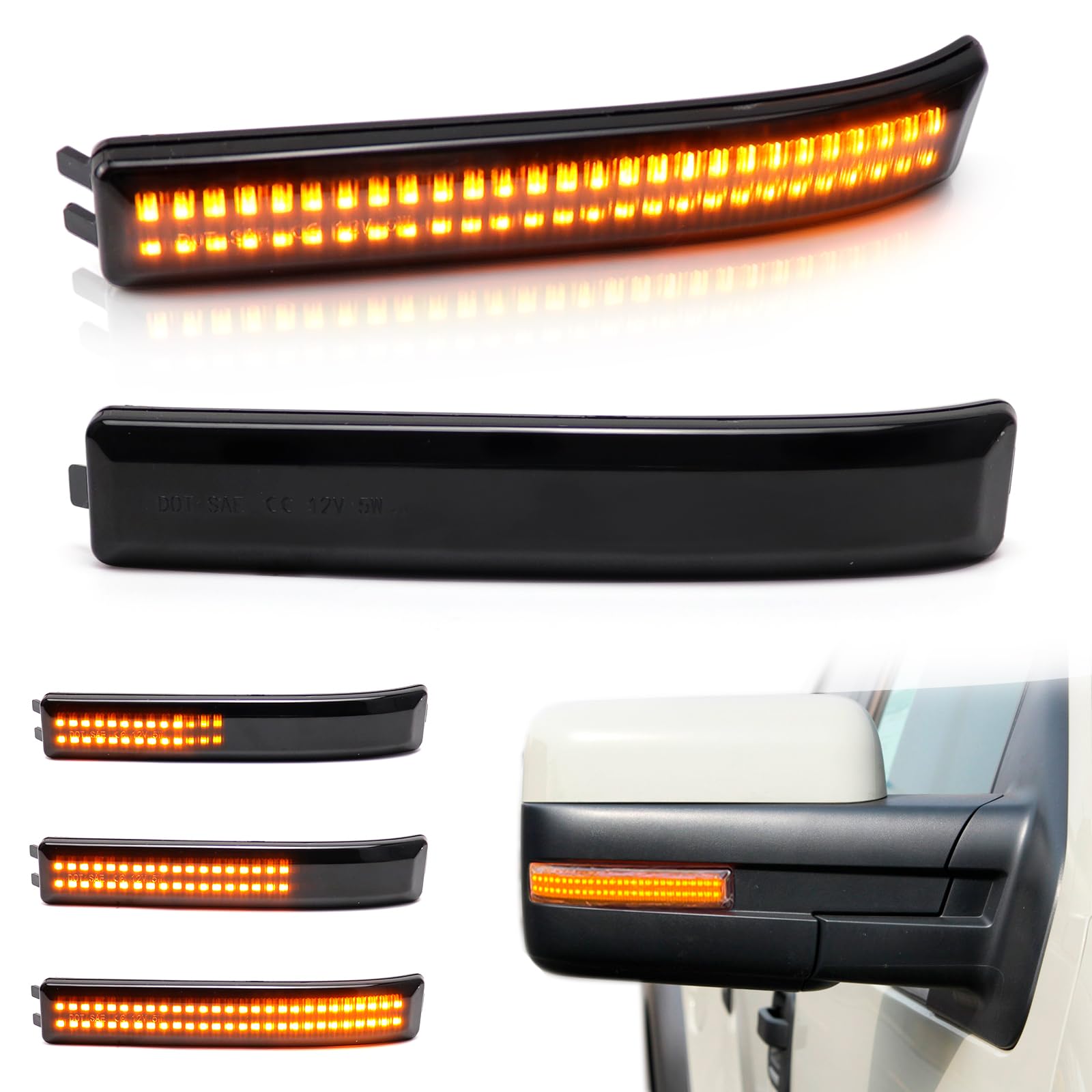 Fetonauto Sequential Side Mirror Reflector Led Turn Signal Lights For Ford F150 Raptor Svt 2009 2010 2011 2012 2013 2014, Smoked Lens Dynamic Amber Mirror Indicator