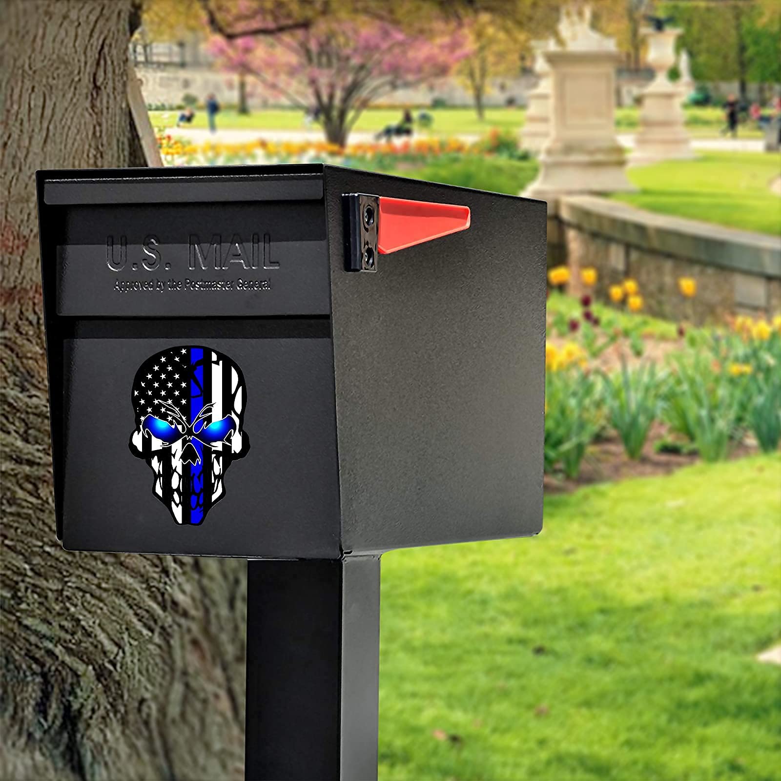 2 Pack Car Decals Stickers Skull Reflective Us Flag With Thin Blue Line, Honoring Police Law Enforcement Vinyl Stickers Van Truc