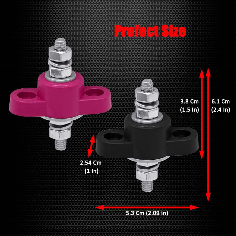 1/4'' Remote Battery Terminal Feed Through Connector, Ampper Thru Panel Stud Junction Block Power Post Terminals With Cover For
