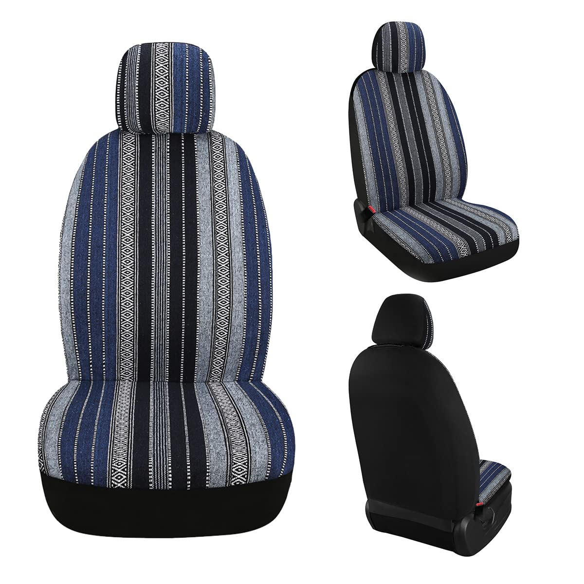 Ponyjoyup Baja Saddle Blanket Car Seat Covers 4Pcs Front, Breathable And Washable Striped Woven Automotive Vehicle Seat Cover, Universal Seat Cover For Sedan, Suv, Truck, Airbag Compatible