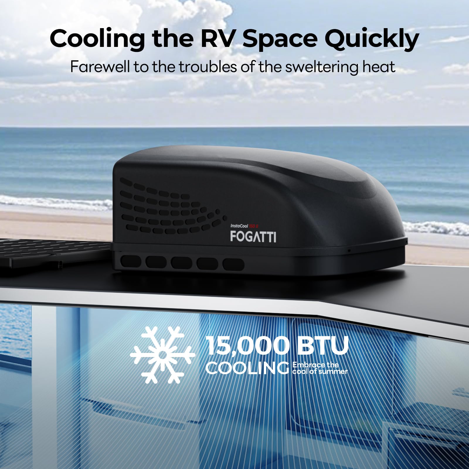 FOGATTI RV Air Conditioner InstaCool 15000BTU Non-Ducted, Rooftop AC Unit RV, No ADB(1 pack), InstaCool, Easy Install, Quiet AC,