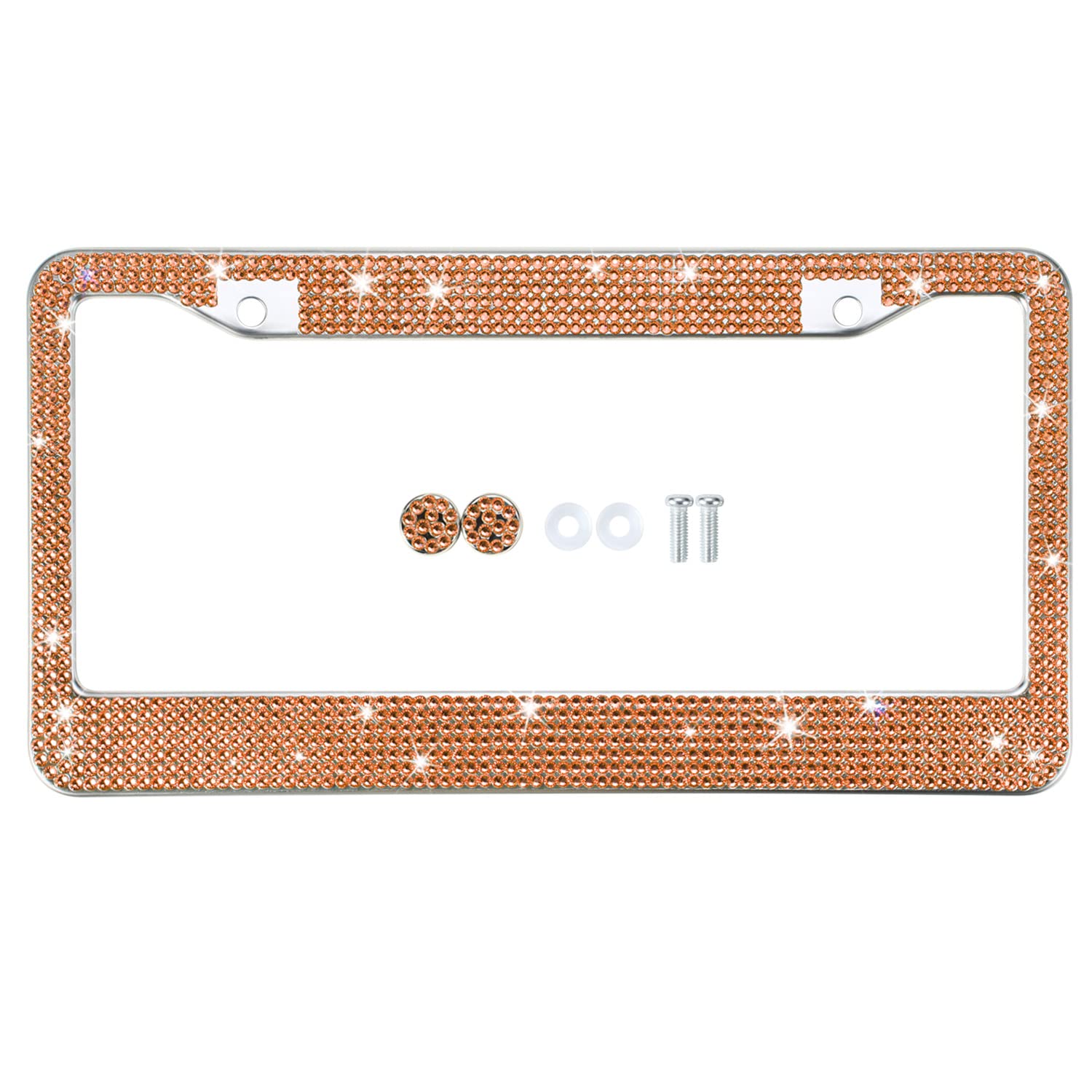 Tzarrot Bling License Plate Frame For Men And Women, Champagne Diamond Rhinestone License Plate Frame Bling Car Accessories For