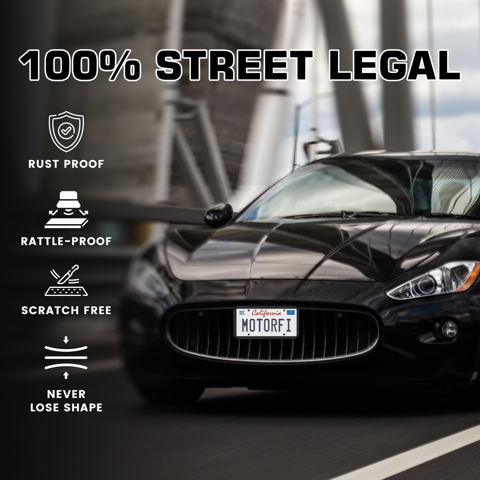 Motorfi 2 Pcs Silicone License Plate Frames With Polycarbonate Covers, Rust-Proof, Weather-Resistant, Easy Installation, Premium