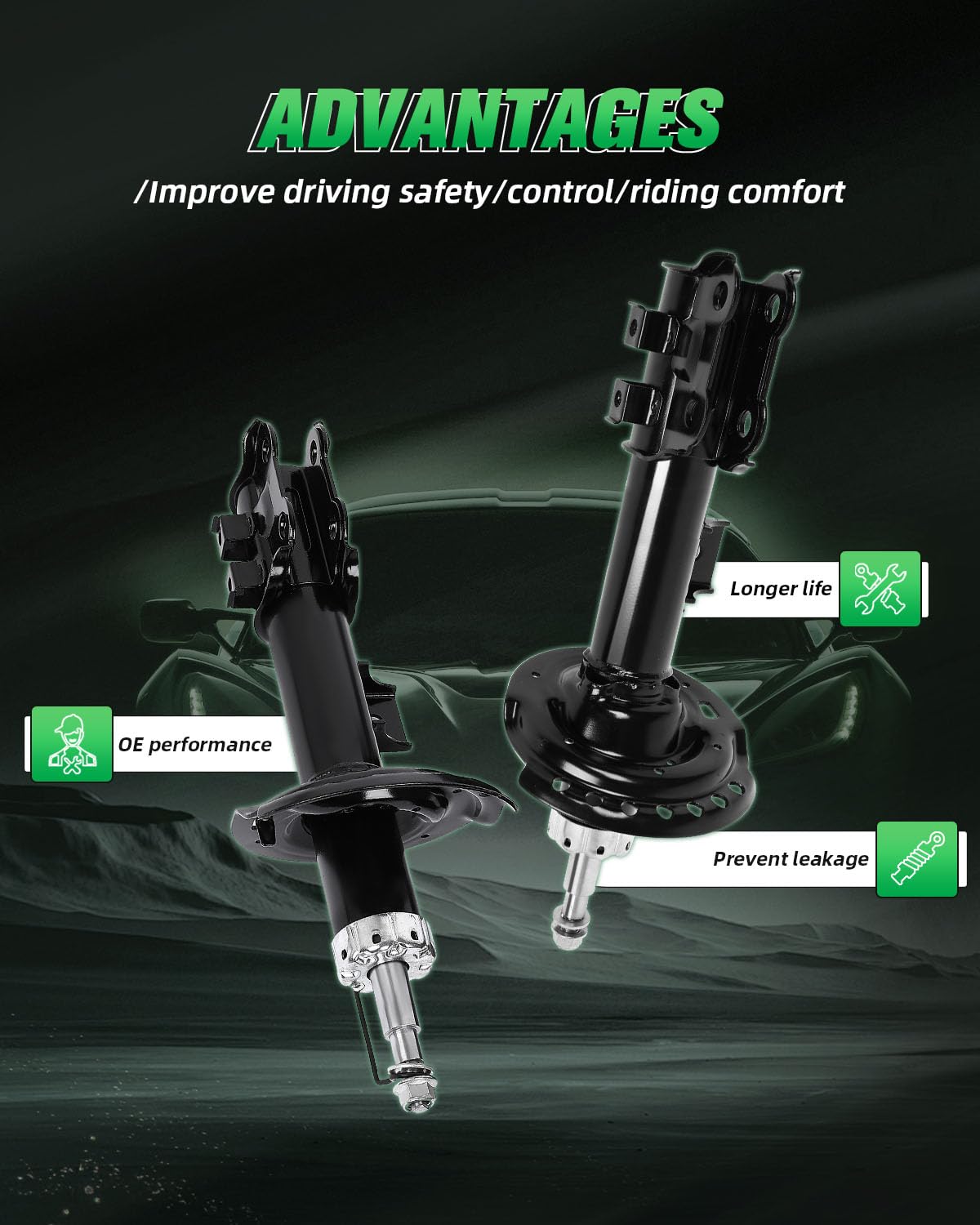 Scitoo - Front Shock Absorber For Hyundai Fits 2011 2012 2013 2014 2015 2016 For Hyundai Elantra,2013 2014 For Hyundai Elantra Coupe Shocks 333618 72709 333617 72708 Struts - 2Pc Set