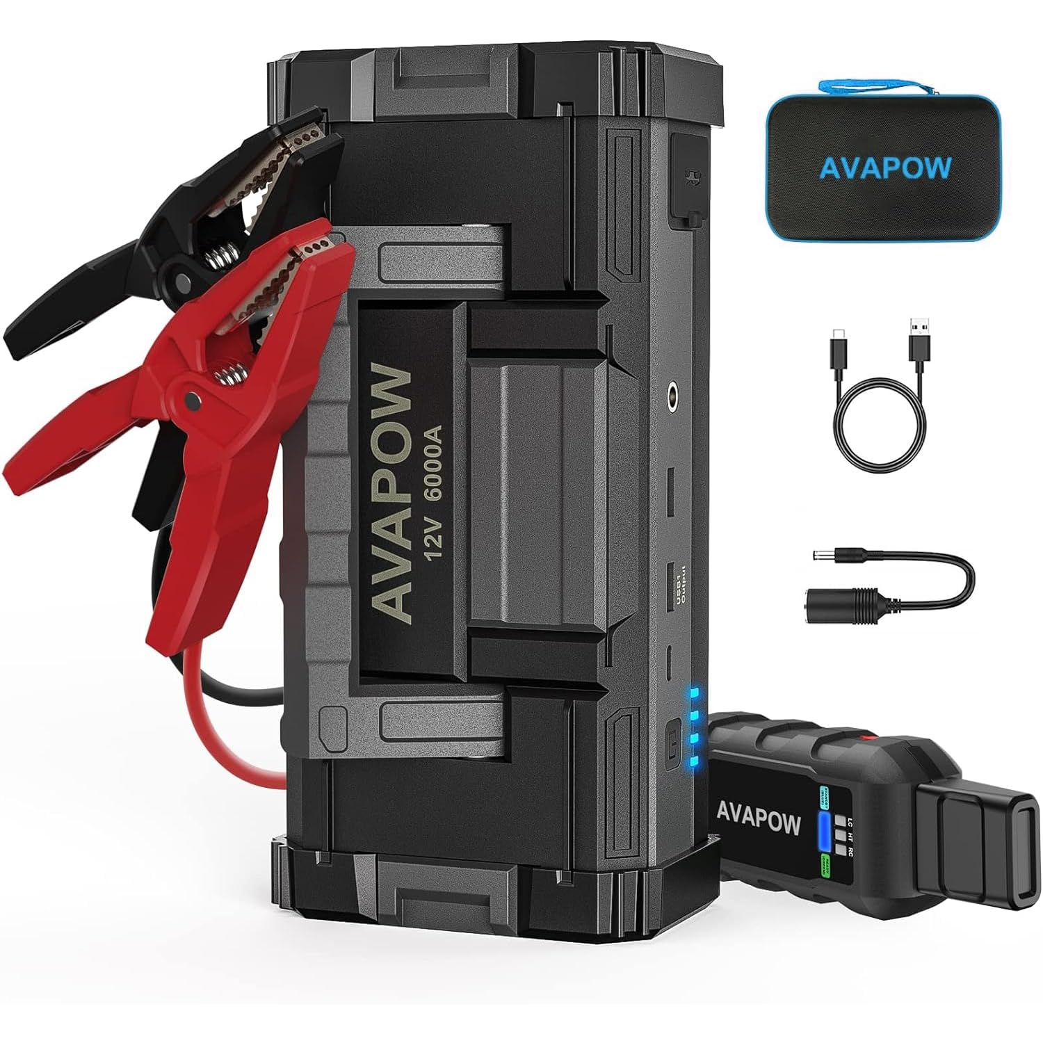 Avapow 6000A Car Battery Jump Starter(For All Gas Or Up To 12L Diesel) Powerful Car Jump Starter With Dual Usb Quick Charge And 