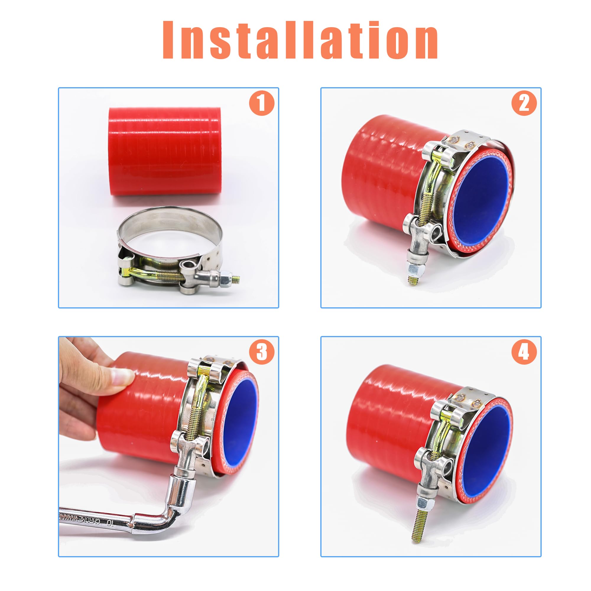 Wysiwyka 14 Pcs 7 Sizes T-Bolt Hose Clamps, 304 Stainless Steel Turbo Intake Intercooler Clamp,Working Range 32-91Mm For 1-3'' H