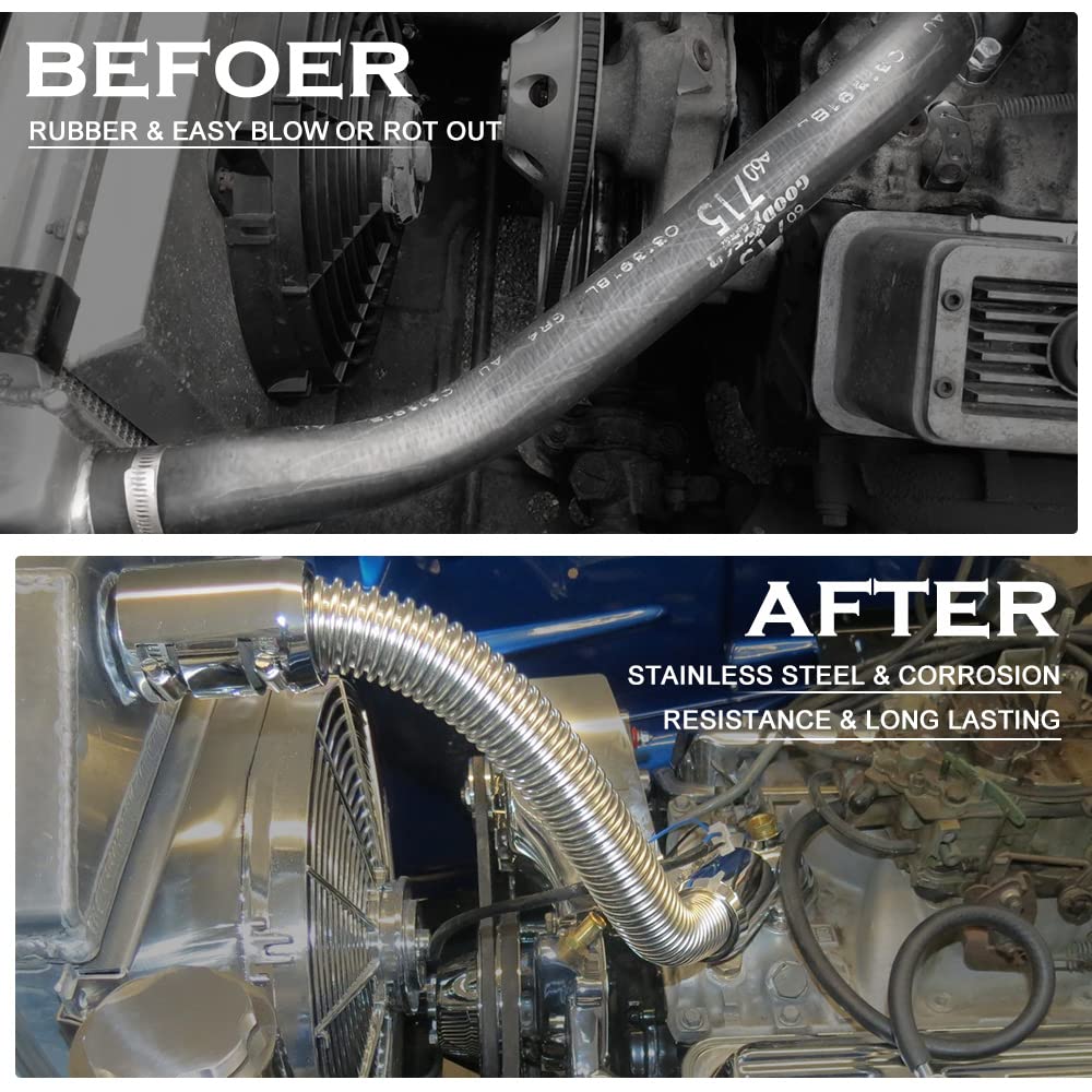 Hypertune Universal 36'' Stainless Steel Radiator Flexible Coolant Water Hose Kit W Cap Clamp Silver