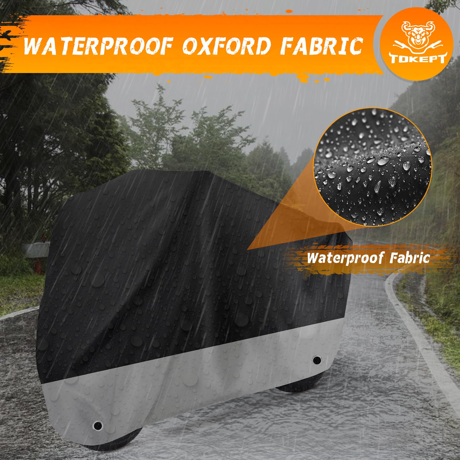 Tokept Motorcycle Cover Waterproof Outdoor Protection with Lock-Holes & Storage Bag Fits up to 116 Motorcycles Vehicle Cover f