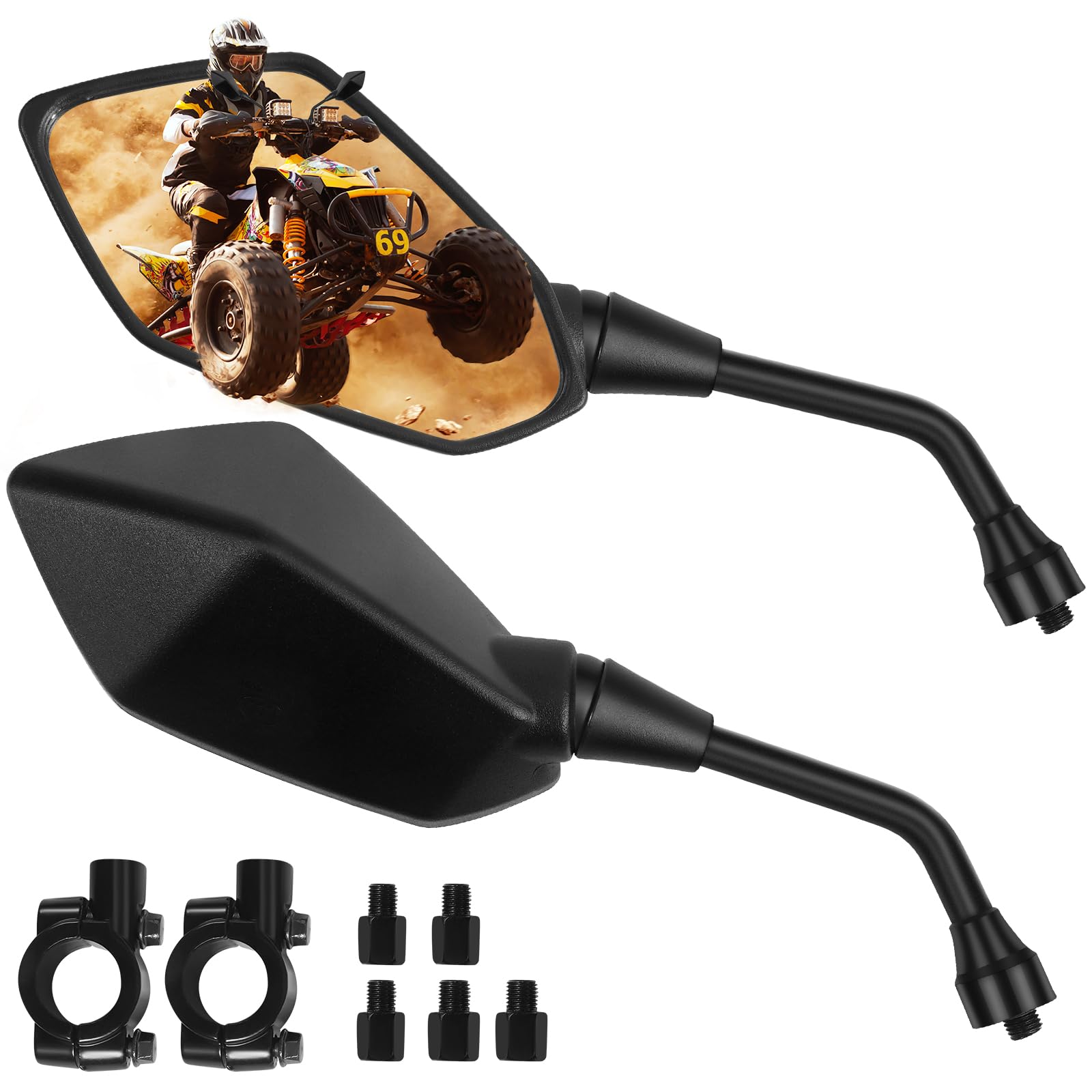 Atv Mirror, Motorcycle Side Mirrors For 8Mm 10Mm Bolt, 7/8' Handle Bar Mount Clamp Motorcycle Atv Accessories,Compatible With Snowmobile Yamaha Honda Kawasaki Victory And More