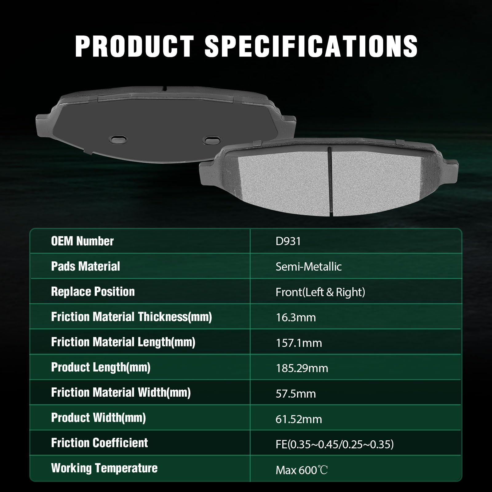 Automuto 4Pcs Front Semi-Metallic Disc Brake Pads Set D931 For Ford For Crown Victoria 2003-2011,For Lincoln Town Car 2003-2011,