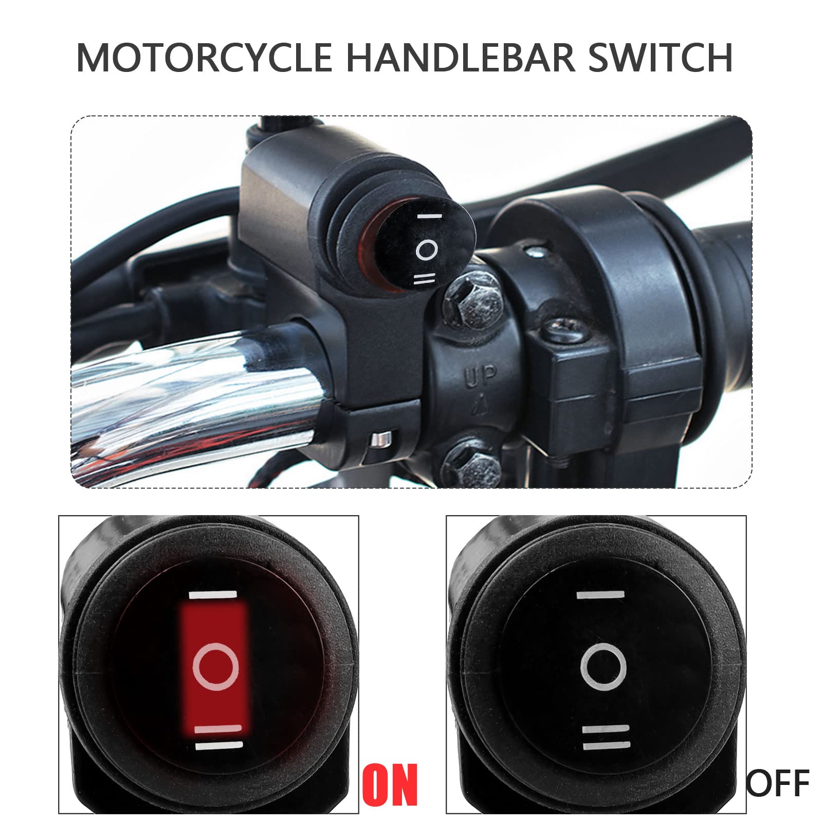 Cyleto 3 Position Motorcycle Headlight Switch 12v 7/8'' 22-23mm Waterproof Motorcycle ATV Handlebar On-Off-On Control CNC Craft