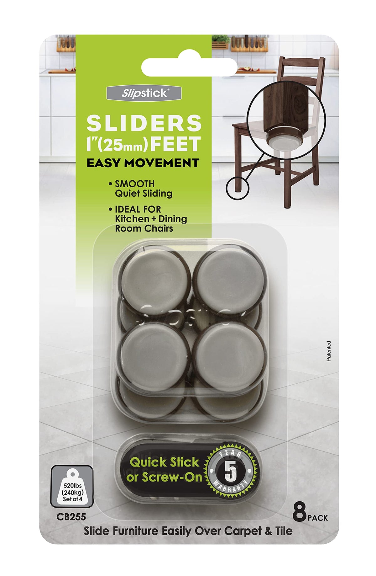 Slipstick Chocolate Cb255 1 Inch Floor Protector Chair Glides/Furniture Slider Feet (Set Of 8) Self Stick Or Screw Brown, 1-Inch, 8 Count