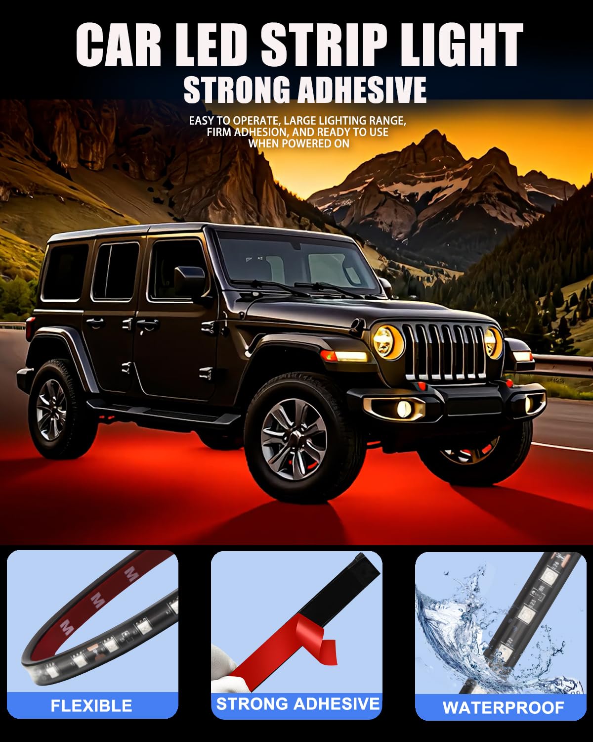 Keiurot 12V Led Light Strip 32Cm Waterproof Leds Light Strips For Cars Motorcycles Golf Cart Interior & Exterior Marine Boat Red