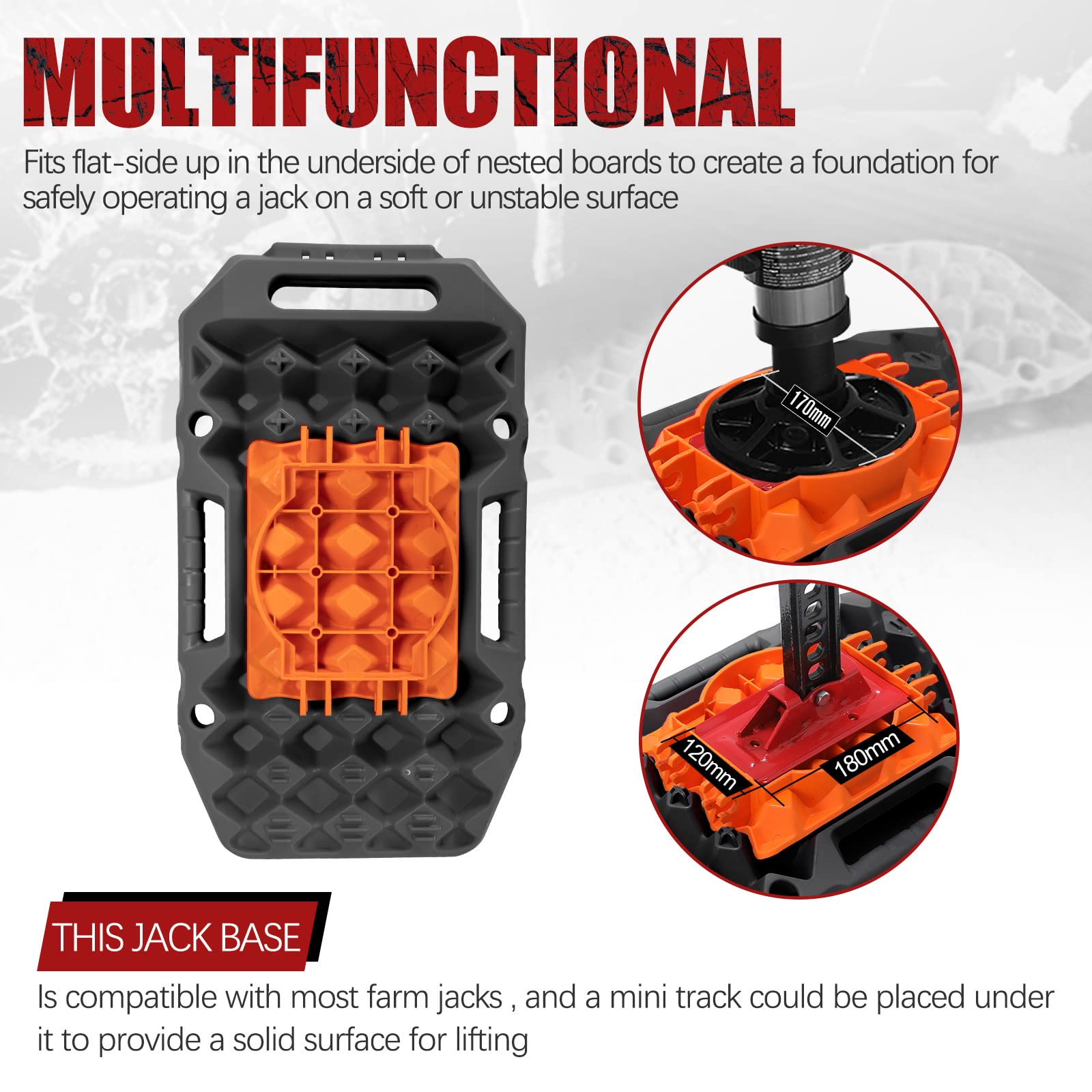Bunker Indust Offroad Traction Boards With Jack Base,Pair Multifunctional Recovery Tracks Tire Traction Mat Snow Mud Sand Ramp-B