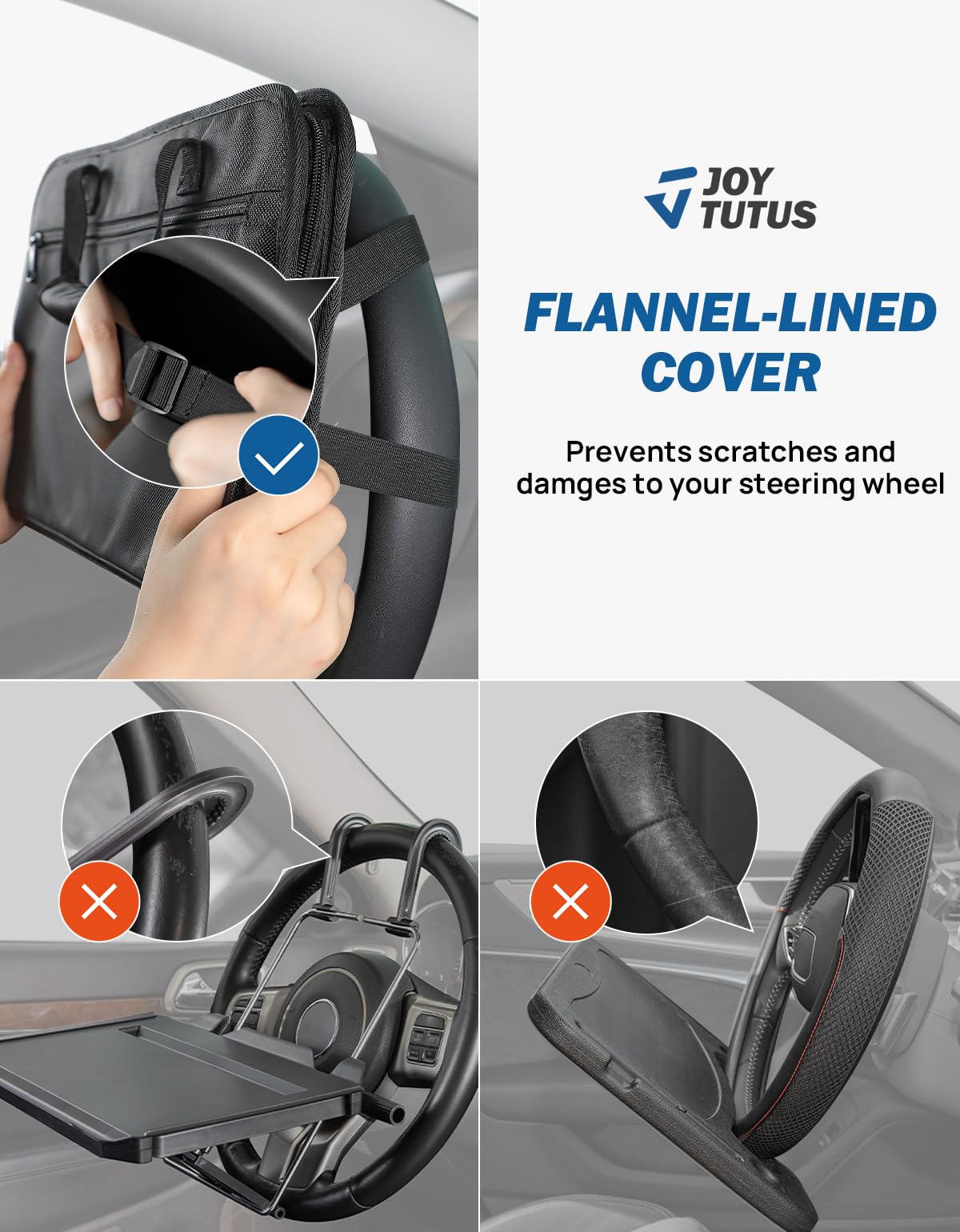 JOYTUTUS 3 in 1 Steering Wheel Eating Tray - Large Black Car Back Seat Desk & Organizer for Kids, Commuters, and Family