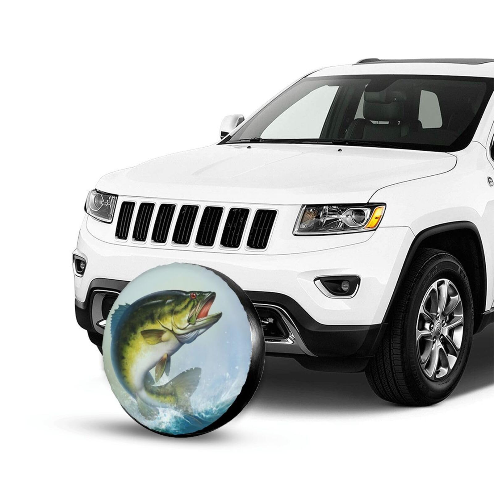 Bass Fish Jumping Spare Tire Cover Fishing Tire Wheel Covers Waterproof Dust-Proof Wheel Tire Protector Weatherproof Tyre Covers
