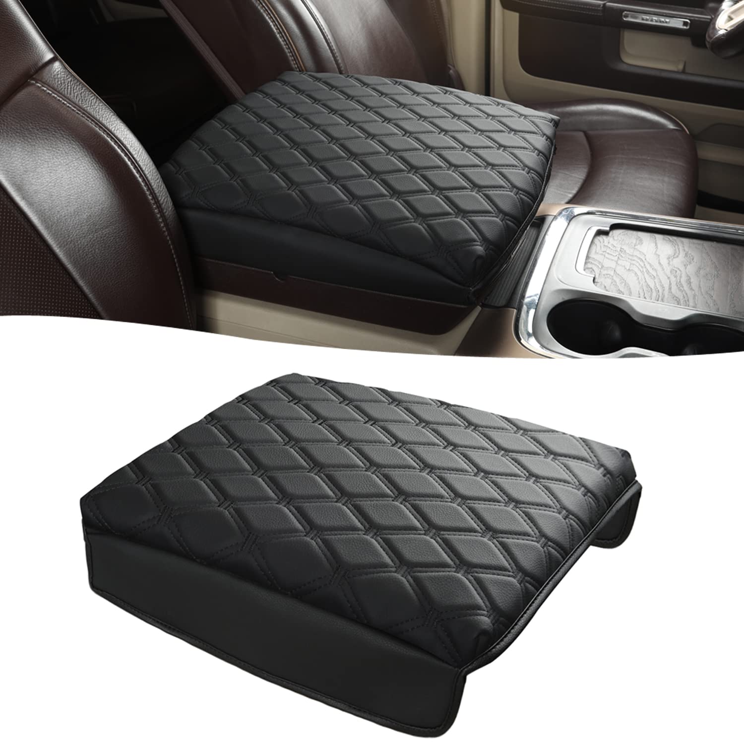 Giant Panda Center Console Cover Armrest Cover Cushion Fits Dodge Ram 1500 2500 3500 2009 2010 2011 2012 2013 2014 2015 2016 2017 2018, Scratch Resistant And Waterproof, Black