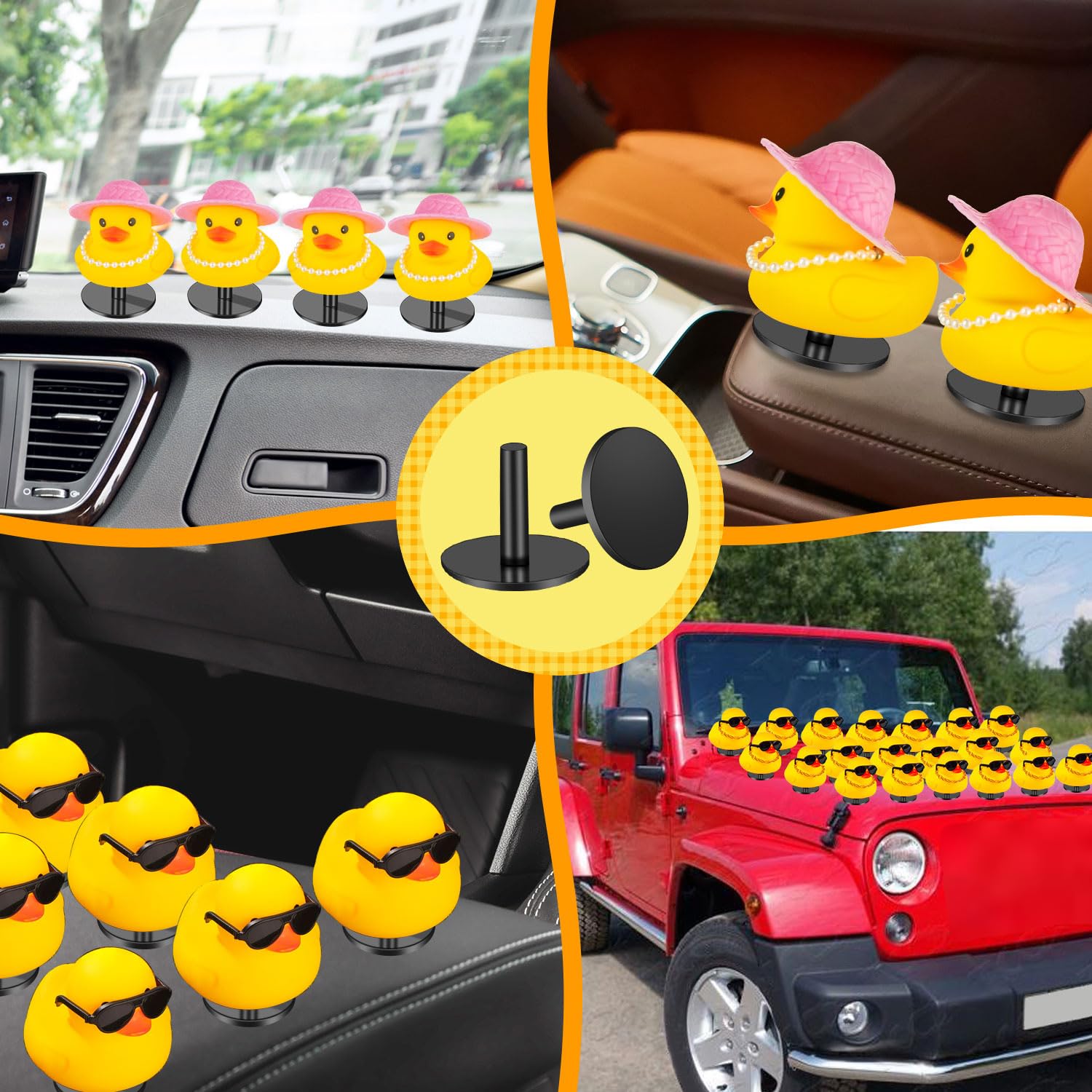 Zhwkmyp 20Pcs Duck Holder, Black Plastic Duck Plug Holders For Car Dash, Rubber Duck Mounts For Car Dashboard Lover (Excluding R