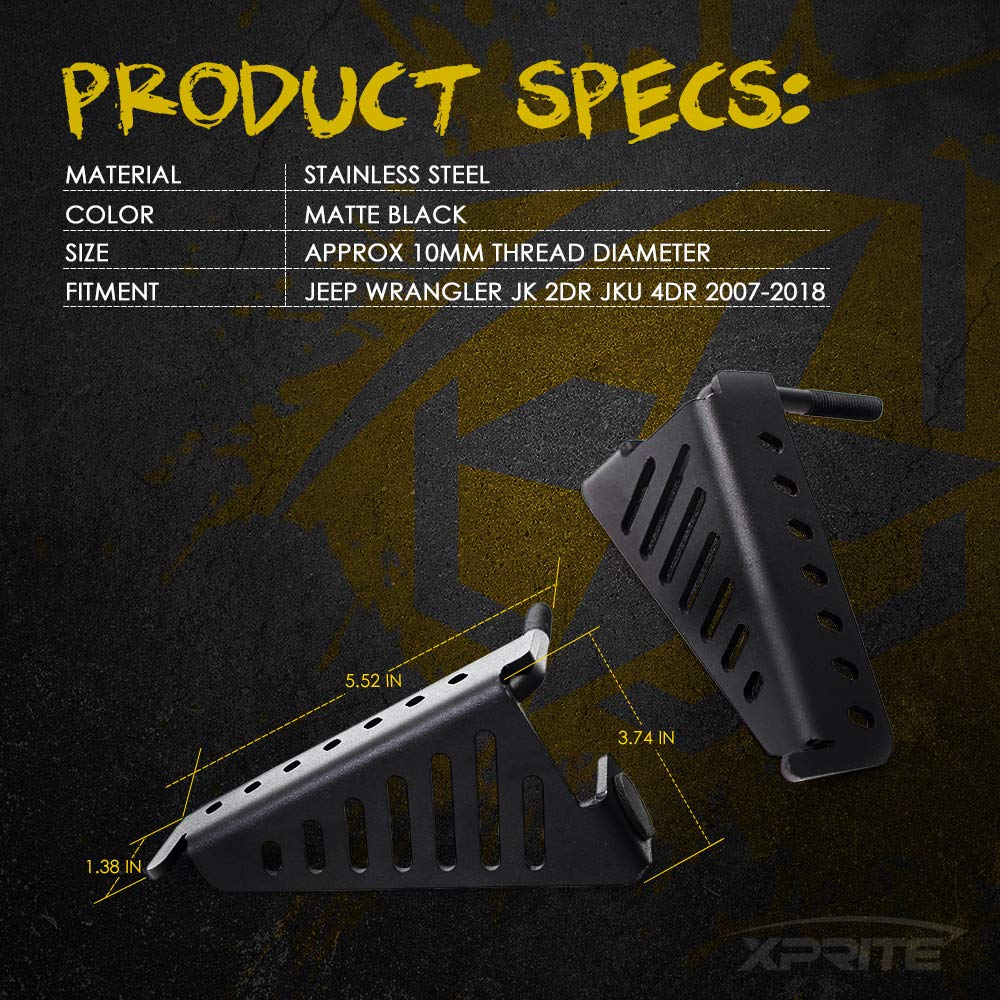 Xprite Metal Steel Front Foot Peg Rest Pedals Doors Off Compatible With 2007-2018 Jeep Wrangler Jk Jku 2Dr/ 4Dr - 1 Pair