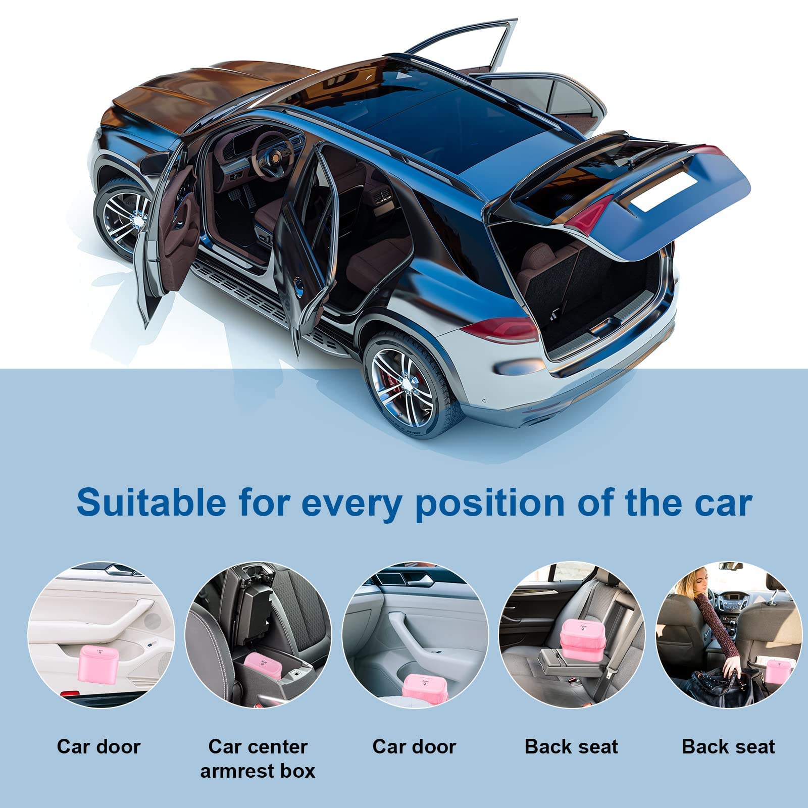 Tulsondai Car Trash Can With 20 Trash Bags And 2 Hooks