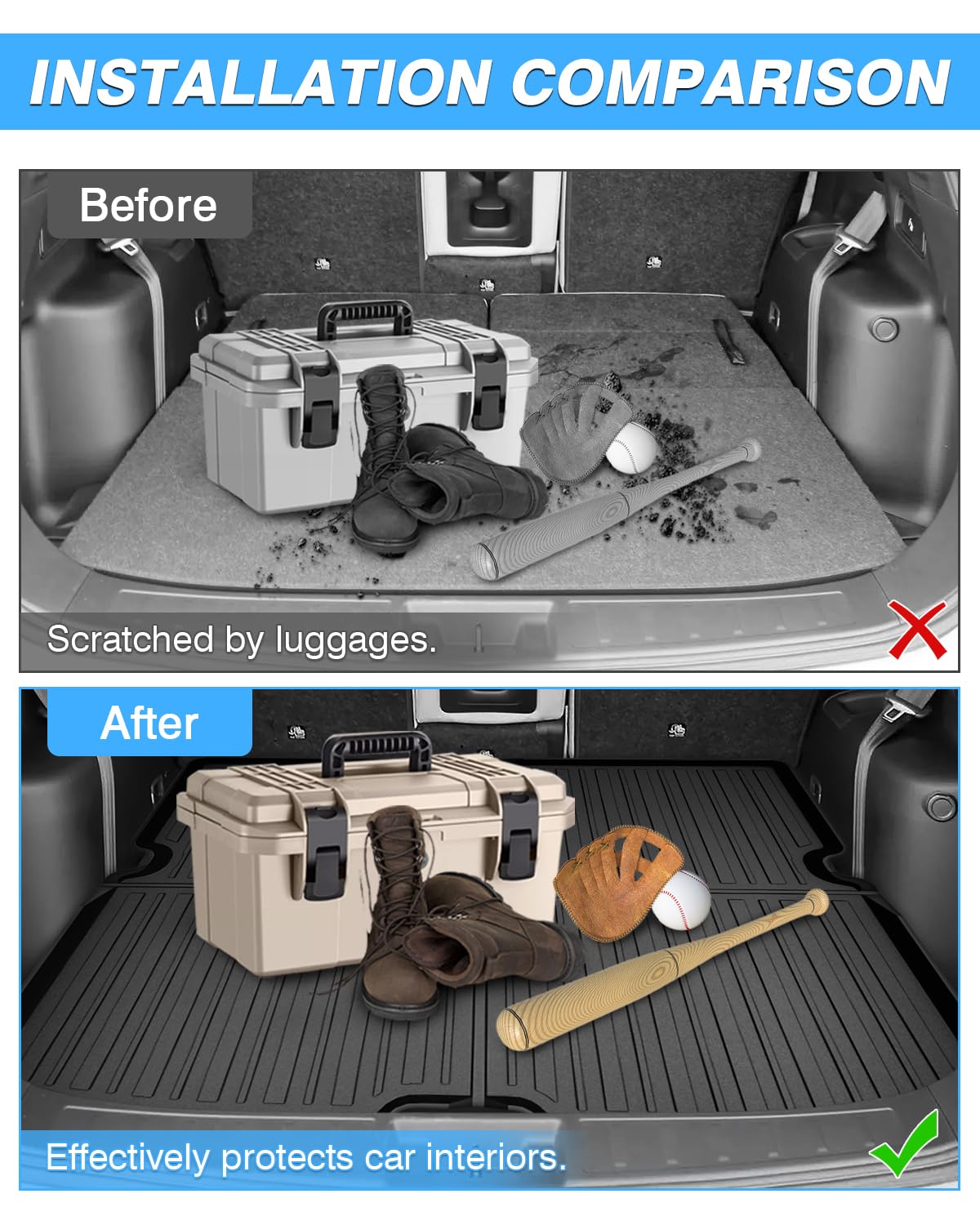 Powerty Cargo Mat Custom Fit For Mitsubishi Outlander 2022-2025 Accessories Cargo Liner Behind 2Nd Row Rear Trunk Mat (Not For P