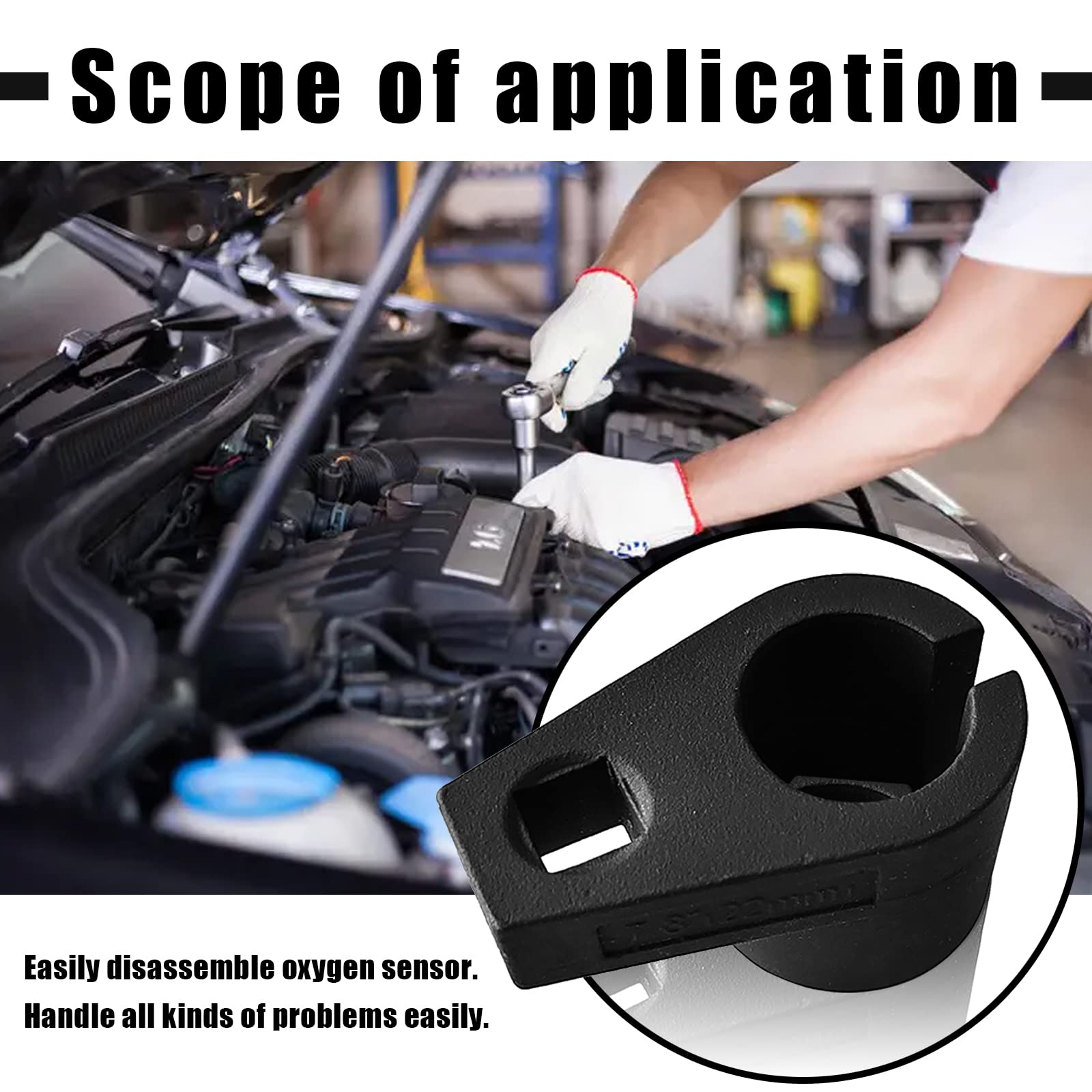 Offset Oxygen Sensor Socket, 3/8-Inch Drive By 7/8-Inch 22Mm, Wire Gate Accesses Sensor From Side, Preventing Damage To Wires, Universal For Most Models Of Cars