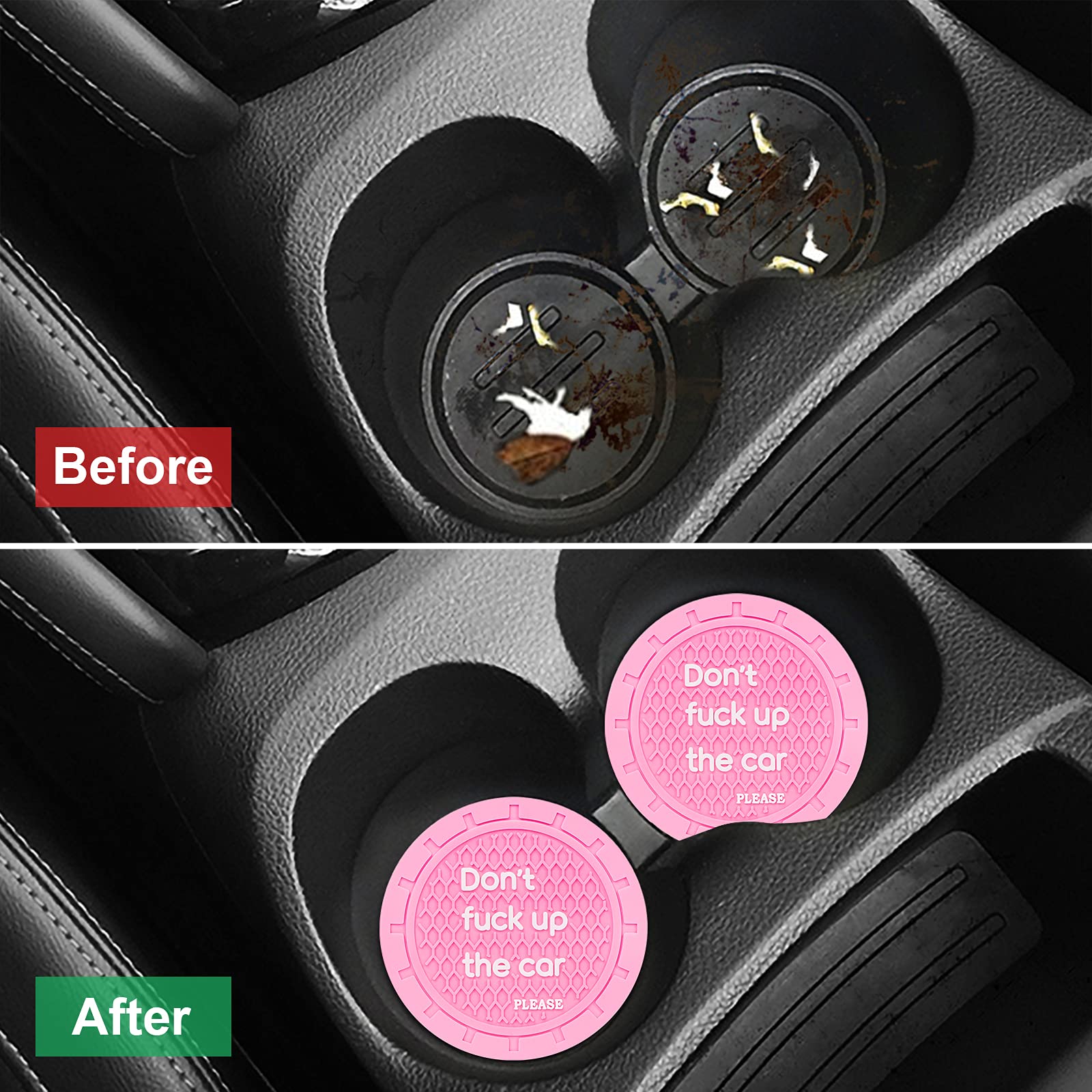 4 Pcs Car Coasters For Cup Holders, Shanshui Cup Holder Insert Anti-Slip Silicone Cup Holder Car Coasters Interior Accessories For Women Fit Most Cars (Pink / 4Pcs)