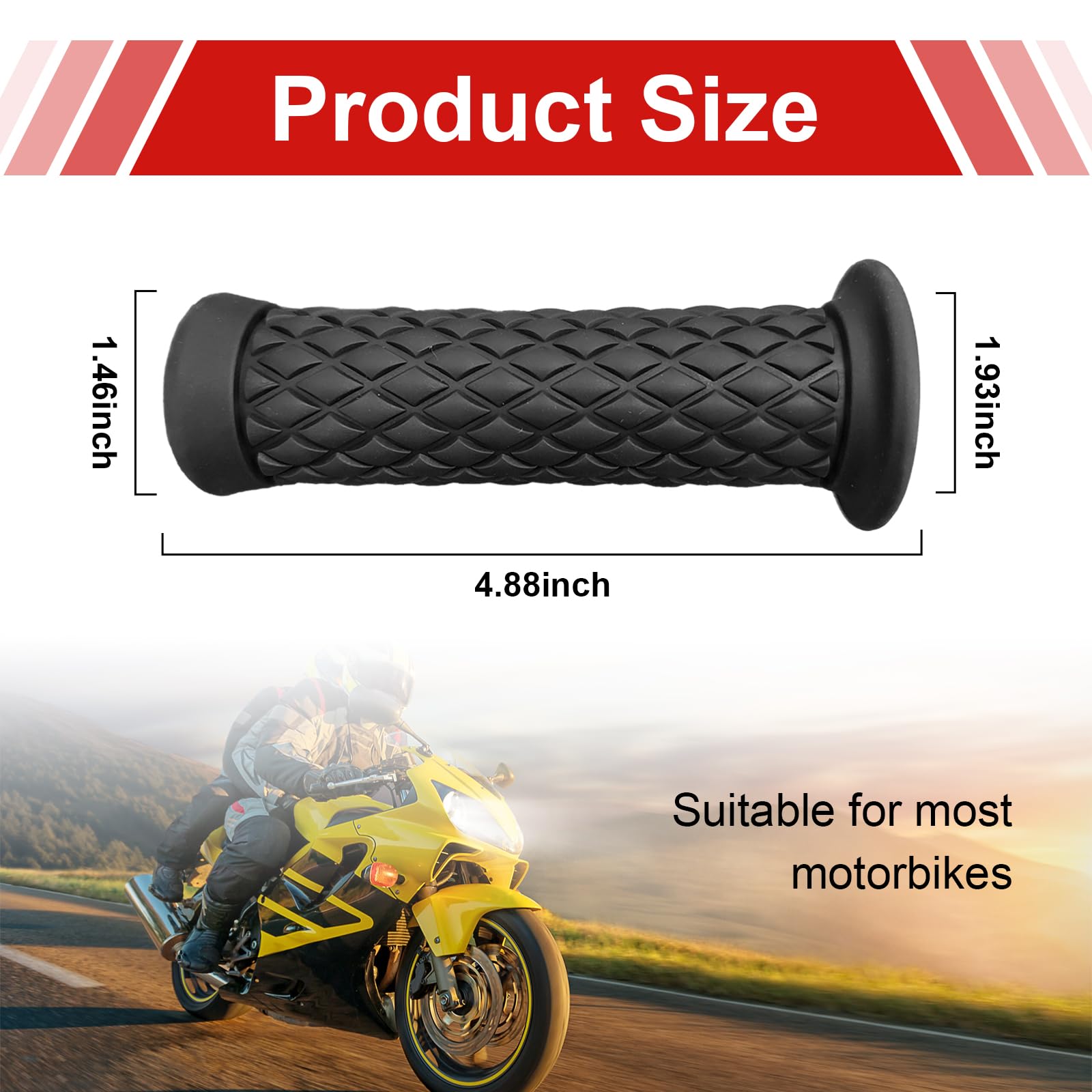 Augeny Motorcycle Hand Grips, 7/8'' Vintage Non-Slip Rubber Handlebars, Soft Motorbike Thruster Grip for Hand Comfort, Universal
