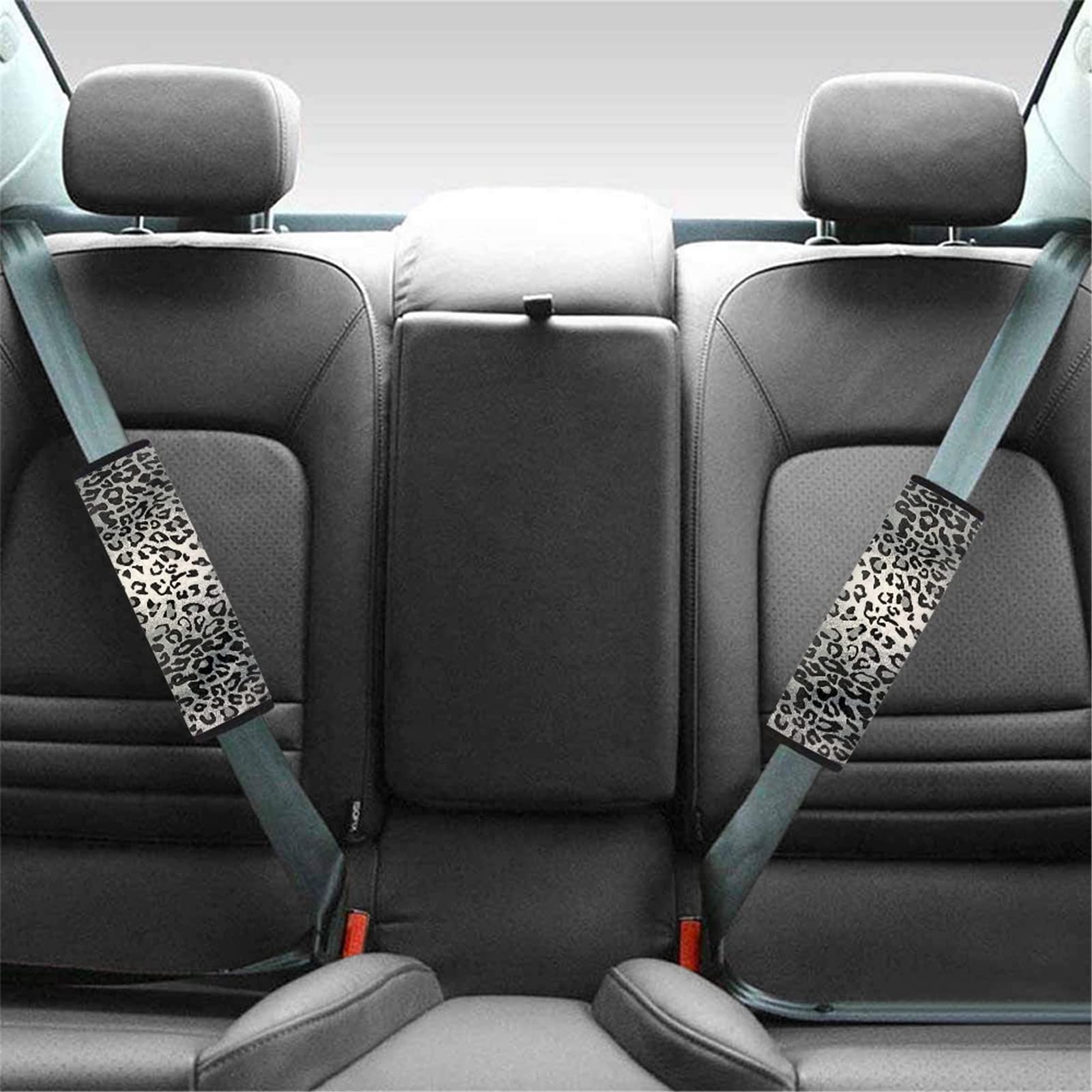 Dreaweet Grey Leopard Print Seat Belt Pads Cover for Adults Kids, Stylish Car Seatbelt Cover 2 pcs, Universal Soft and Safe
