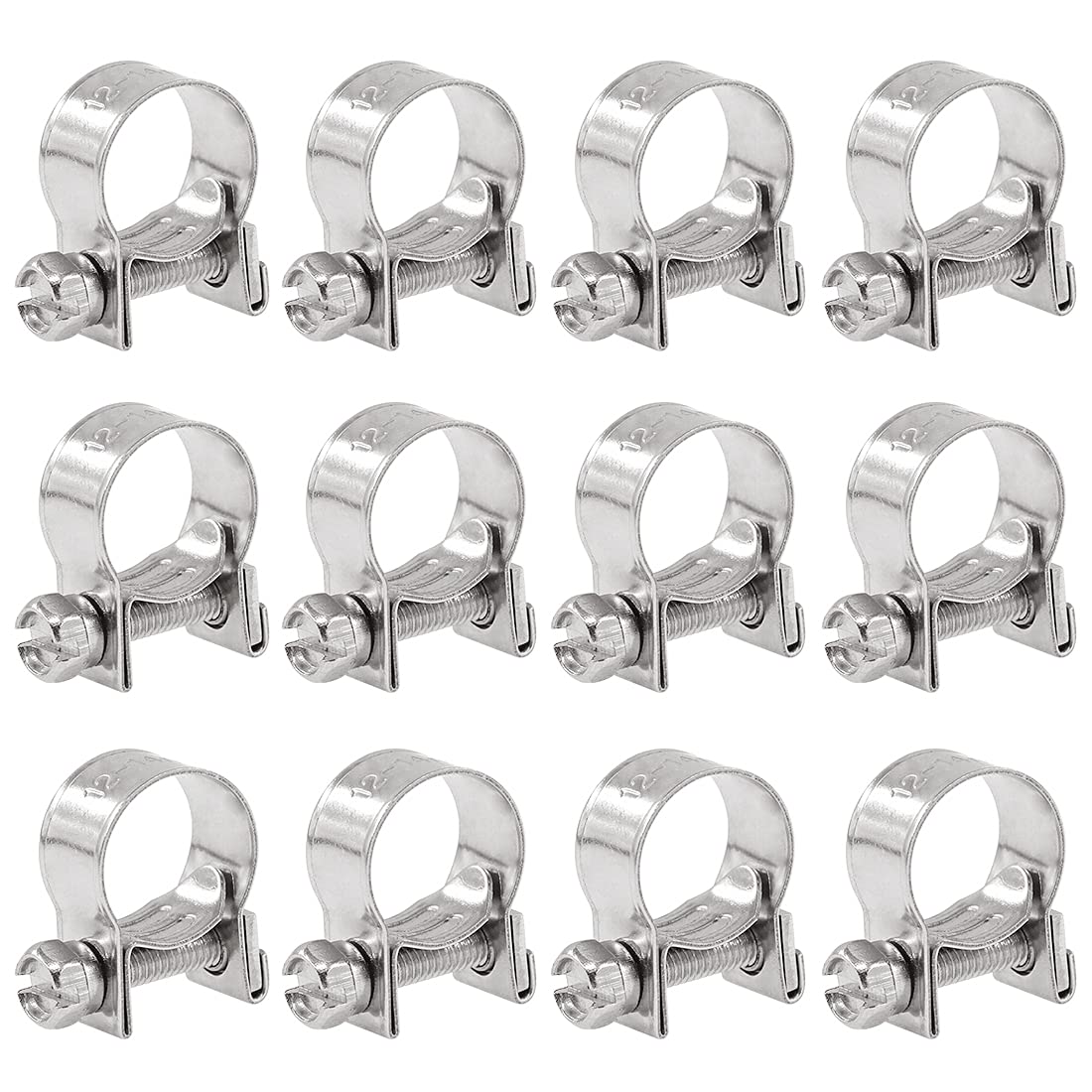 Glarks 12Pack 12-14Mm Stainless Steel Mini Fuel Injection Hose Clamps Adjustable Pipe Hose Clip Tube Clamps Set (15/32''-9/16''