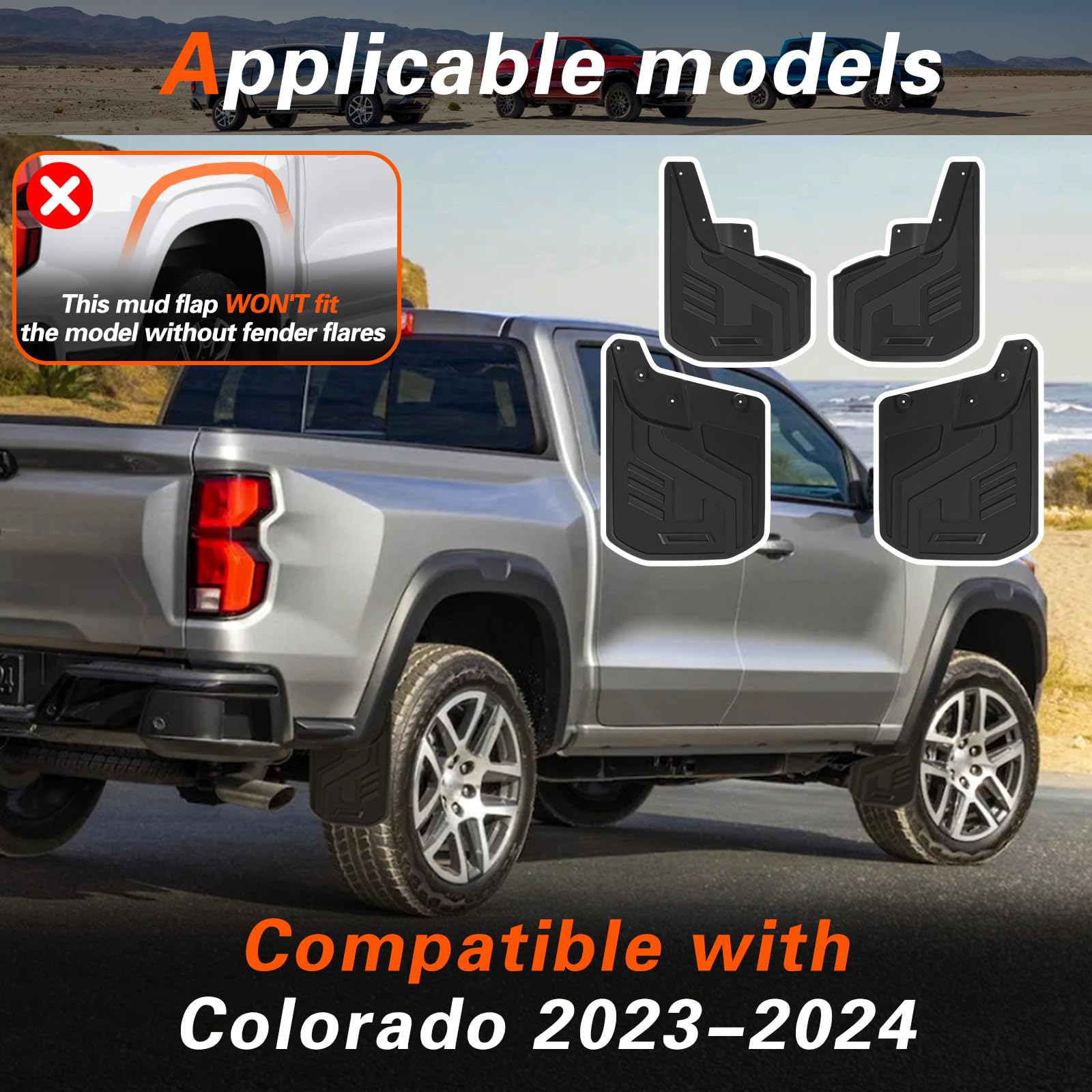 Hbzxqp Mud Flaps for Trucks Mud Guards Compatible with Chevy Colorado 2023 2024 with Fender Flare 4pcs Splash Guards Front & Rea