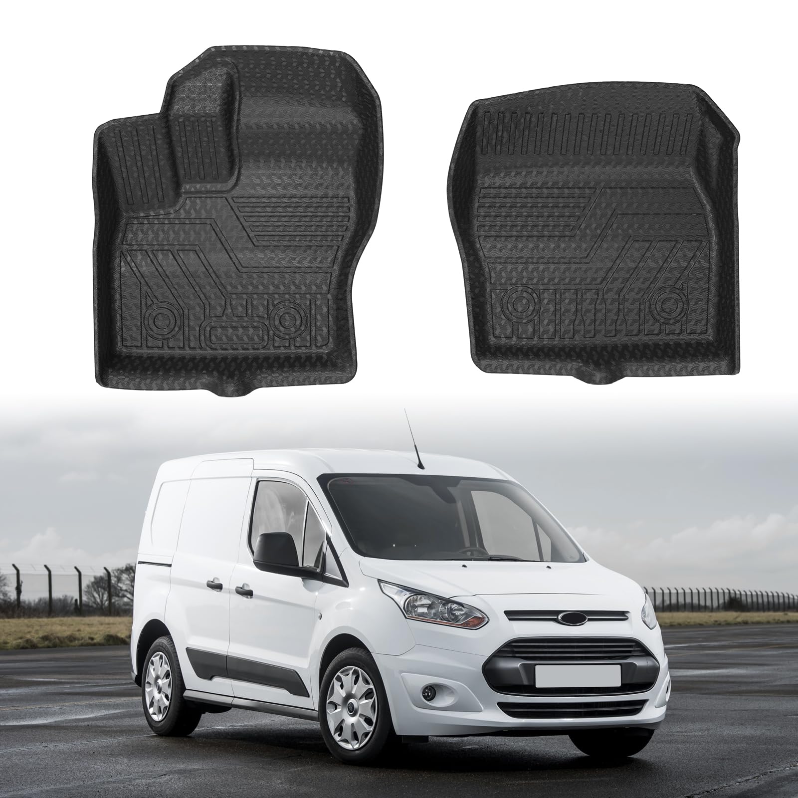 Mixsuper Custom Fit Front Floor Mats For 2014-2021 Ford Transit Connect With Vinyl Flooring And Floor Posts Only, All Weather Fl