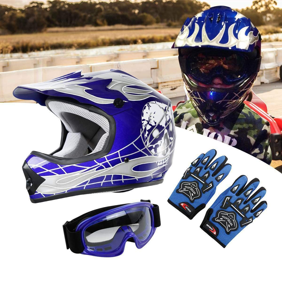 Slmoto Dot Youth & Kids Motocross Offroad Street Helmet Pink Butterfly Motorcycle Youth Helmet Dirt Bike Motocross Atv Helmet+Go