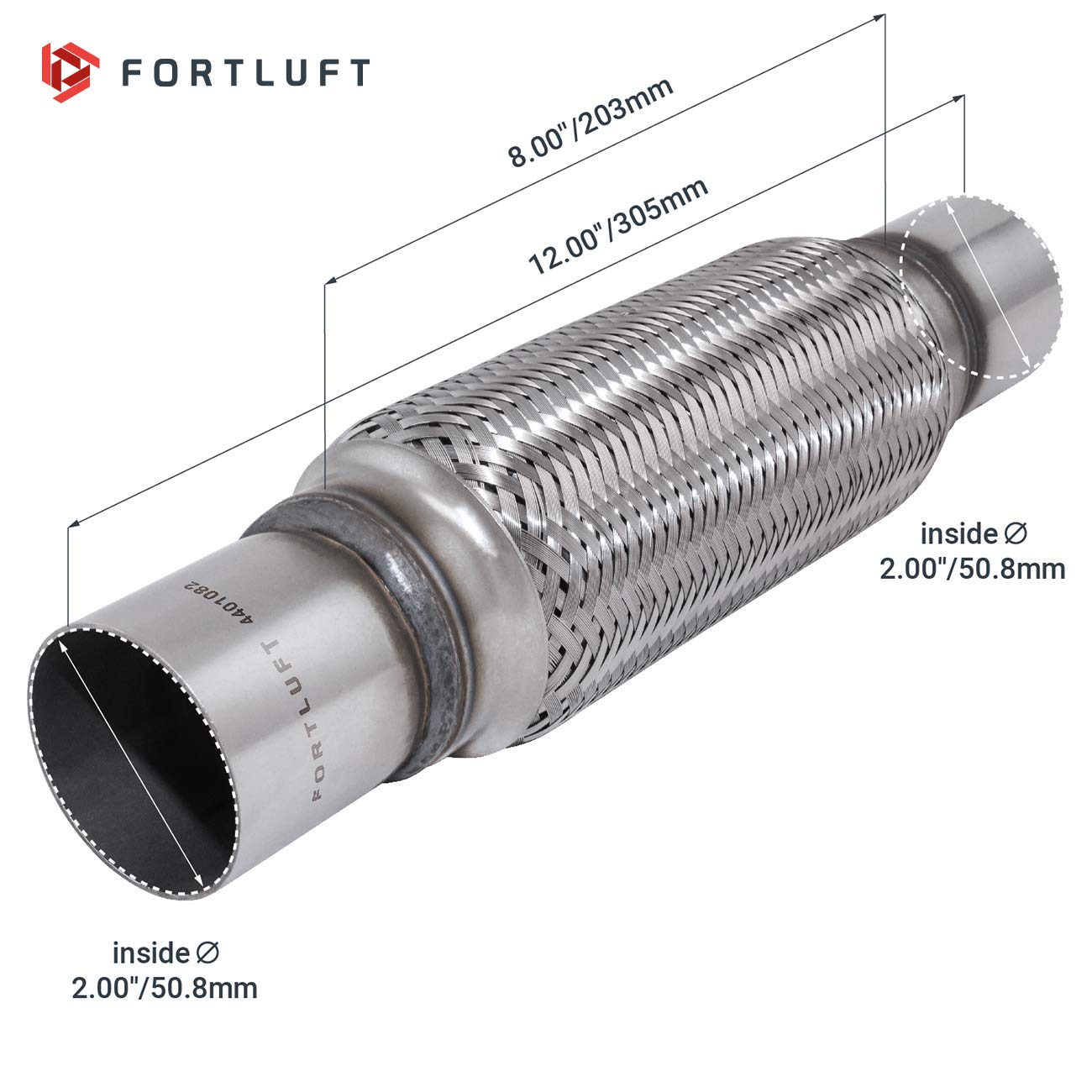 Fortluft Exhaust Flex Pipe (Exhaust Flex Connector With Extension Pipes, 2.00''X8.00''X12.00/50.8X203X305Mm)