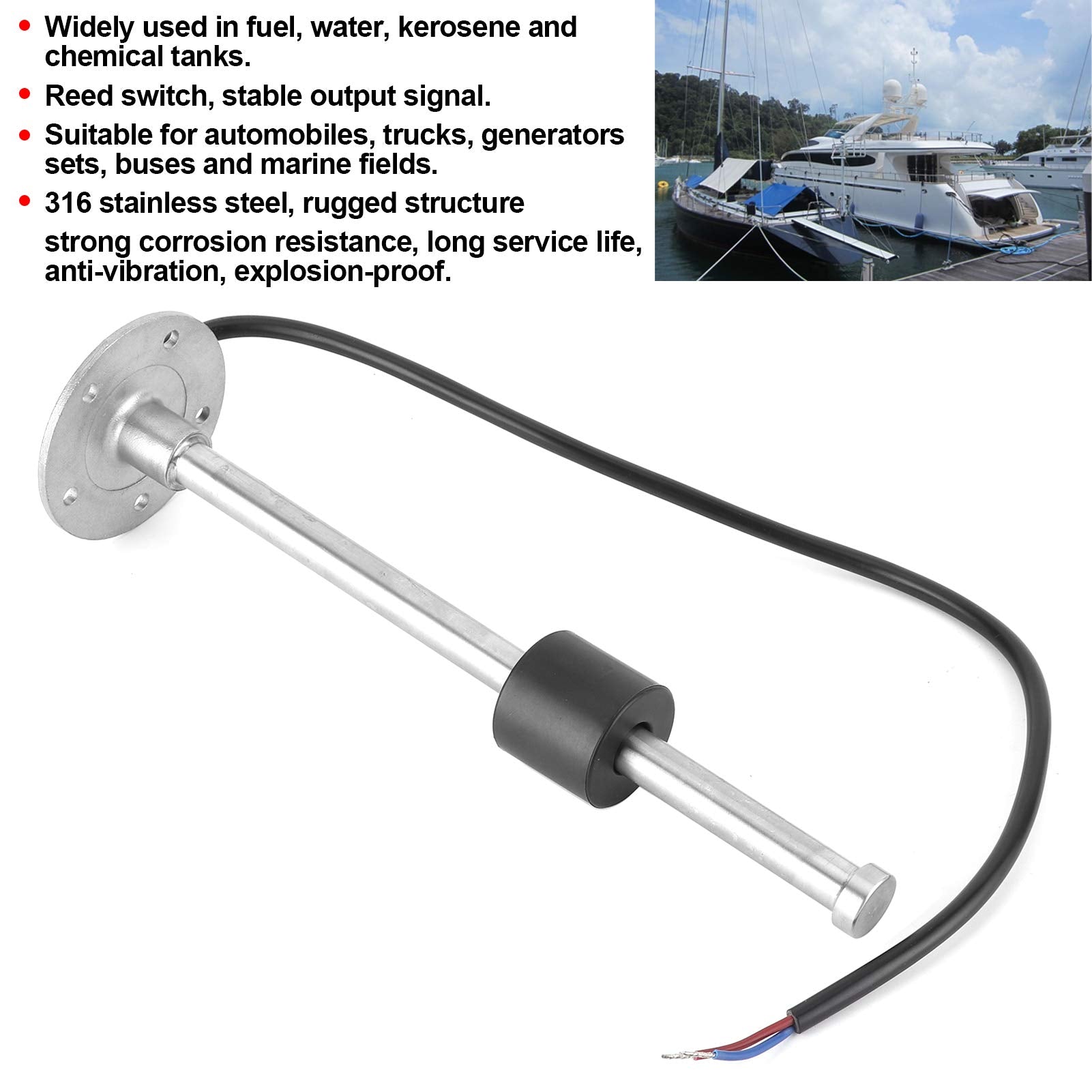 Fuel Sending Unit, Fuel Sensor Water Fuel Level Sender Ip67 For Marine Boat Truck 0?190Ohms Eu Standard(250Mm)