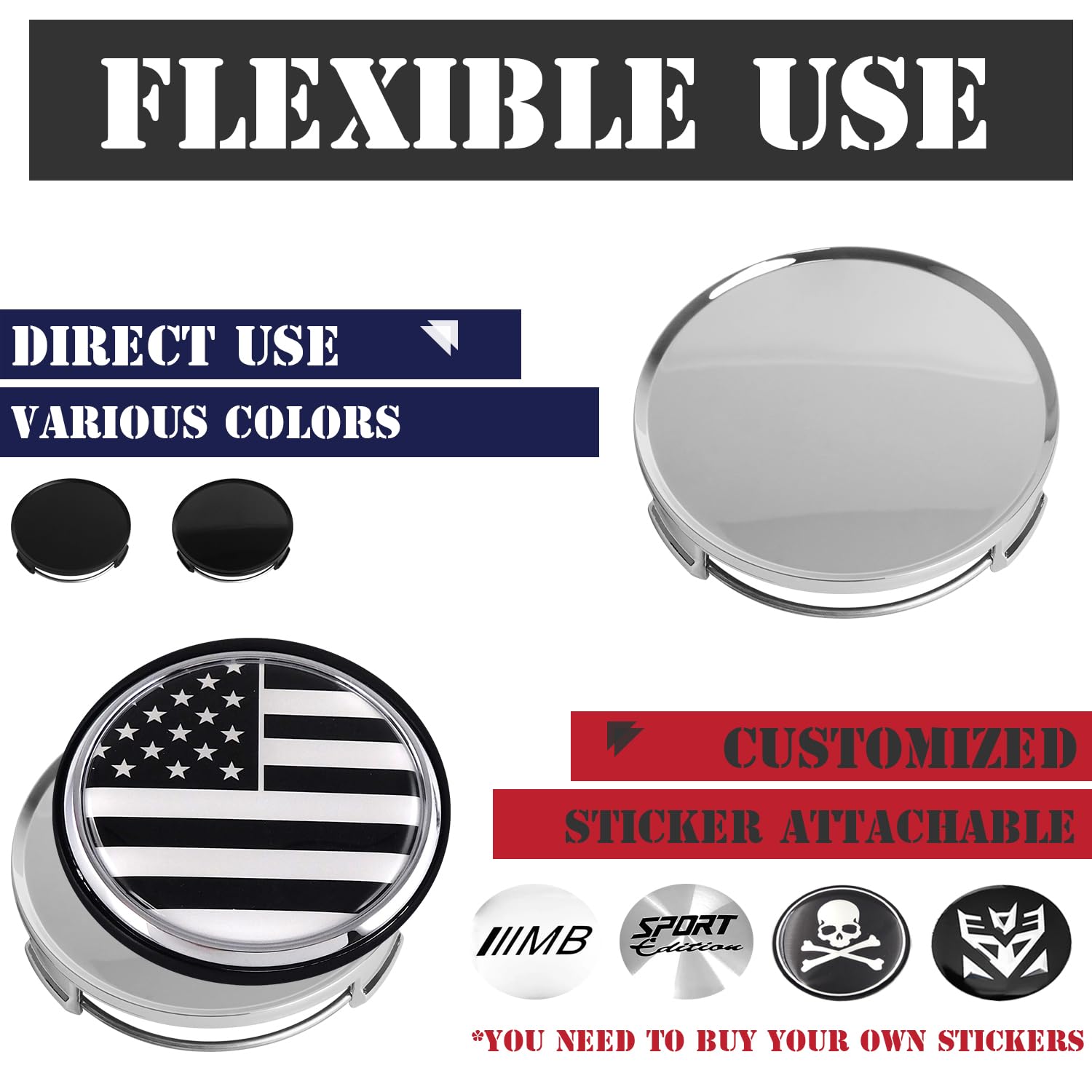 Kitspro 2.9Inch 75Mm Wheel Center Caps, Pack Of 4 (Chrome, Outer 75Mm, Inner 73Mm)