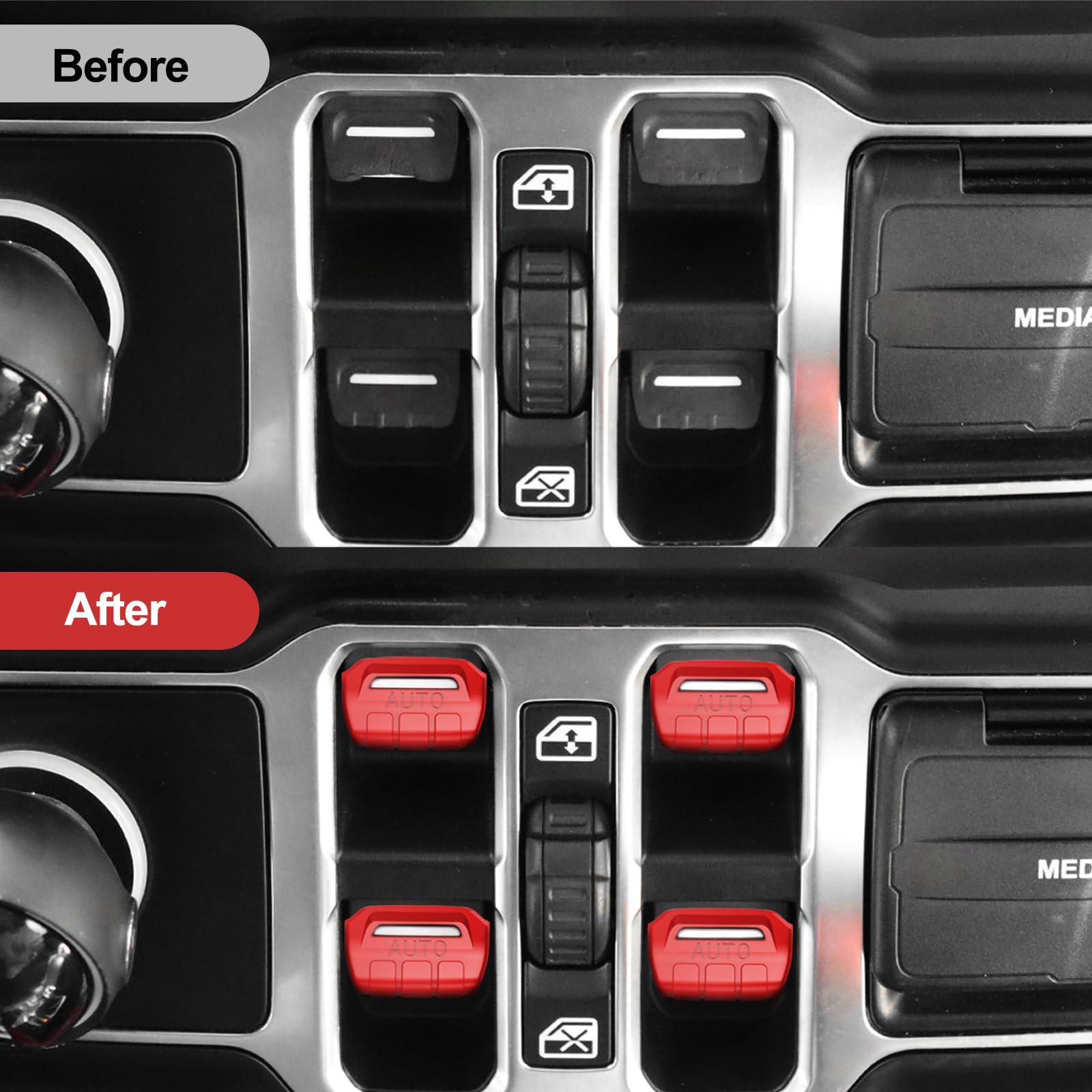 Diamooky 4Pcs Upgraded Window Switch Button Cover Compatible With Jeep Wrangler Jl Jlu 2018-2025 And Gladiator Jt 2020 2021 2022 2023 2024 2025 Wrangler 4Xe Interior Accessories(Bright Red)