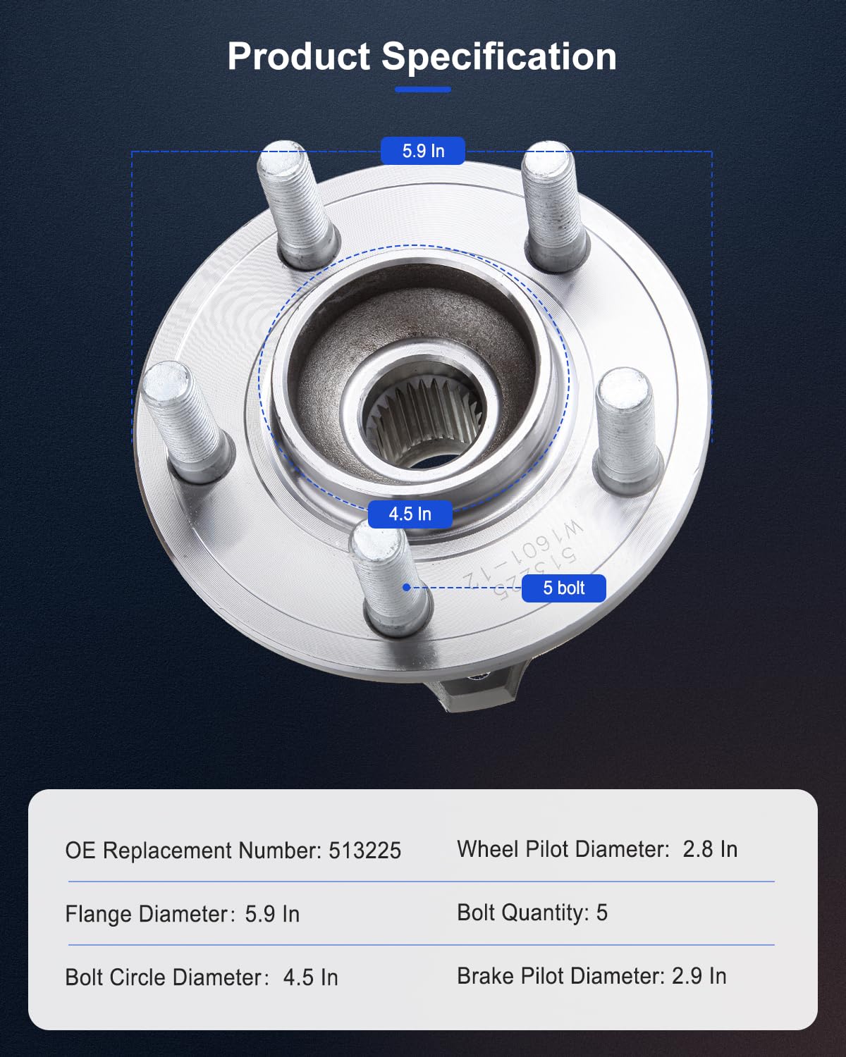 ECCPP Replacement For Wheel Bearing Hub 513225 Front Axle 5 Lugs For Chrysler 300 2005-2009, For Dodge Charger 2007-2009, For Do