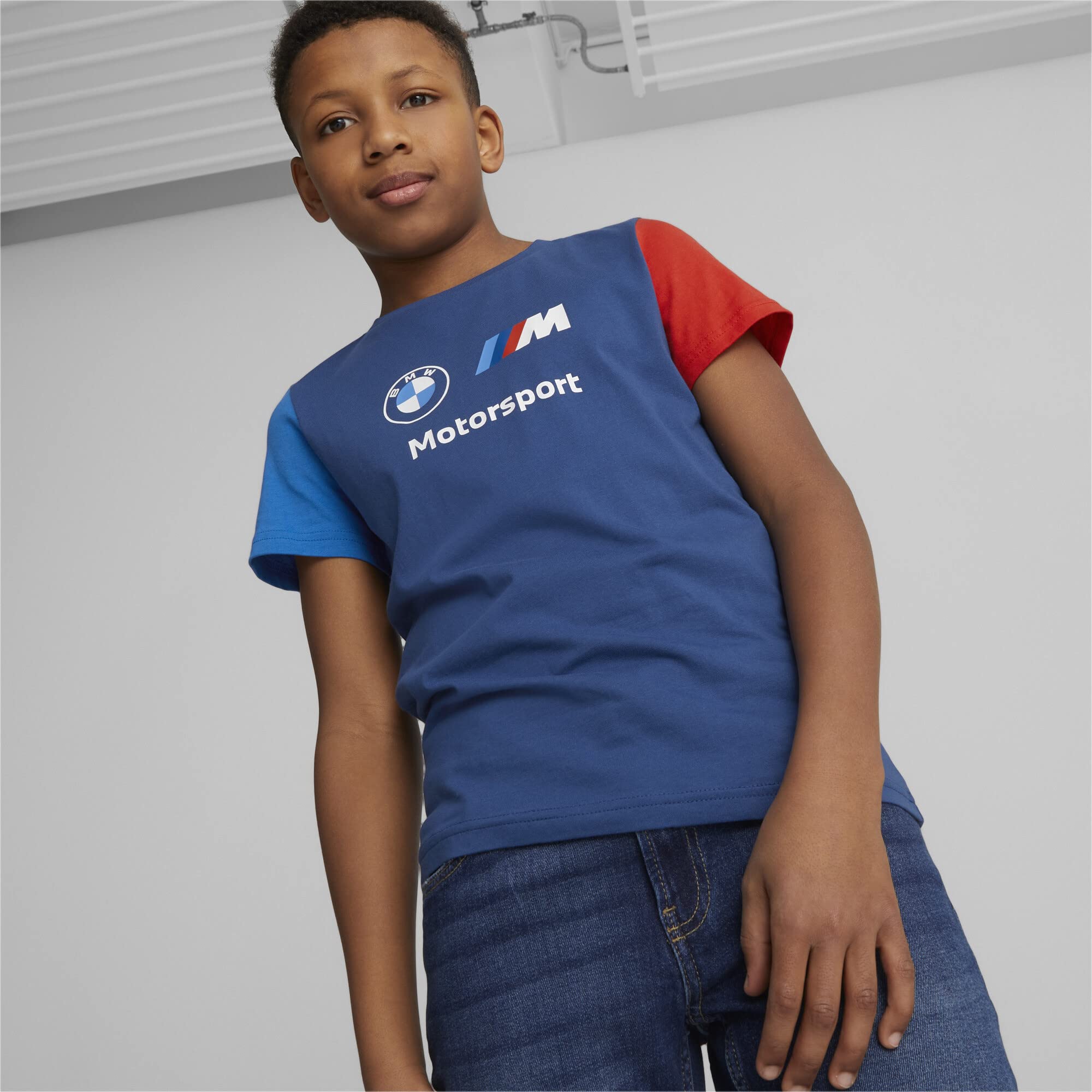 PUMA BMW M Motorsports Kids Essentials Logo Tee, PRO Blue-M Color, X-Large