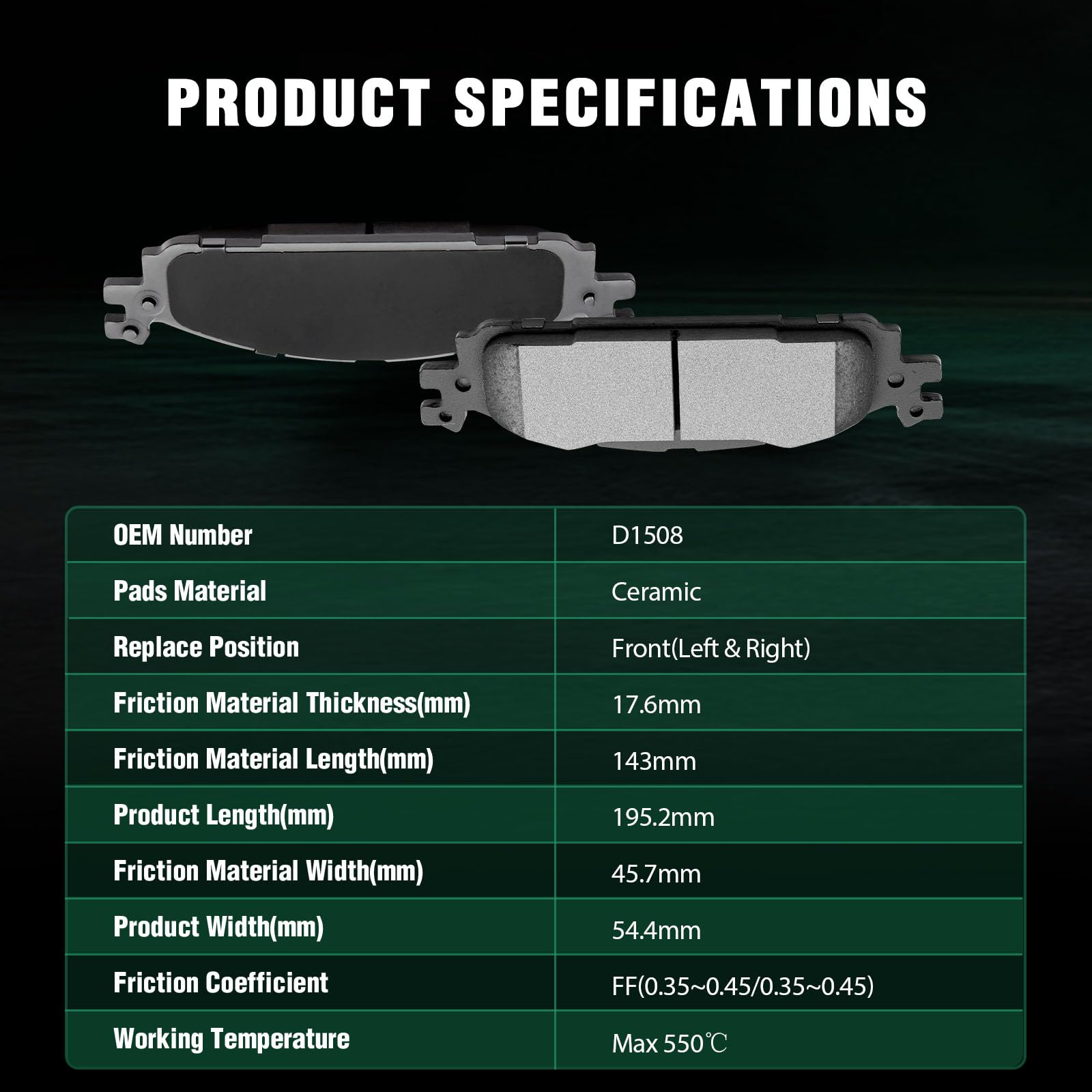 Automuto 4Pcs Front Ceramic Disc Brake Pads Set D1508 For Ford For Explorer 2011-2019, For Ford For Flex 2009-2019, For Ford For