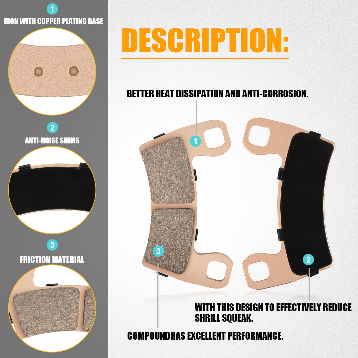 Ransoto 4 Set Brake Pad Compatible With 2015-2020 Polaris Rzr S 900 Eps Front & Rear Sintered Brake Pads Replaces 2203318 191108