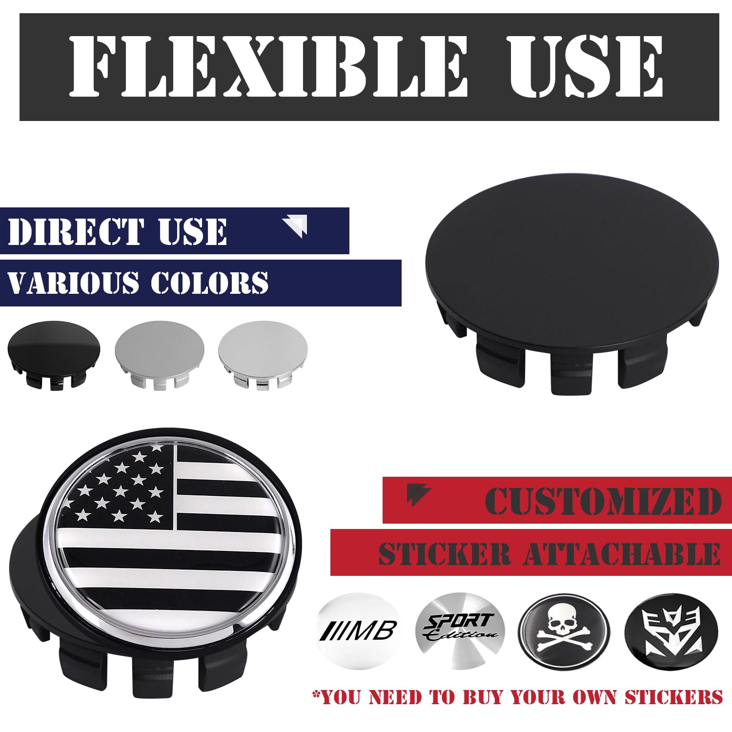 Kitspro 2.4Inch 62Mm Wheel Center Caps, Pack Of 4 (Matte Black, Outer 62Mm, Inner 56Mm)