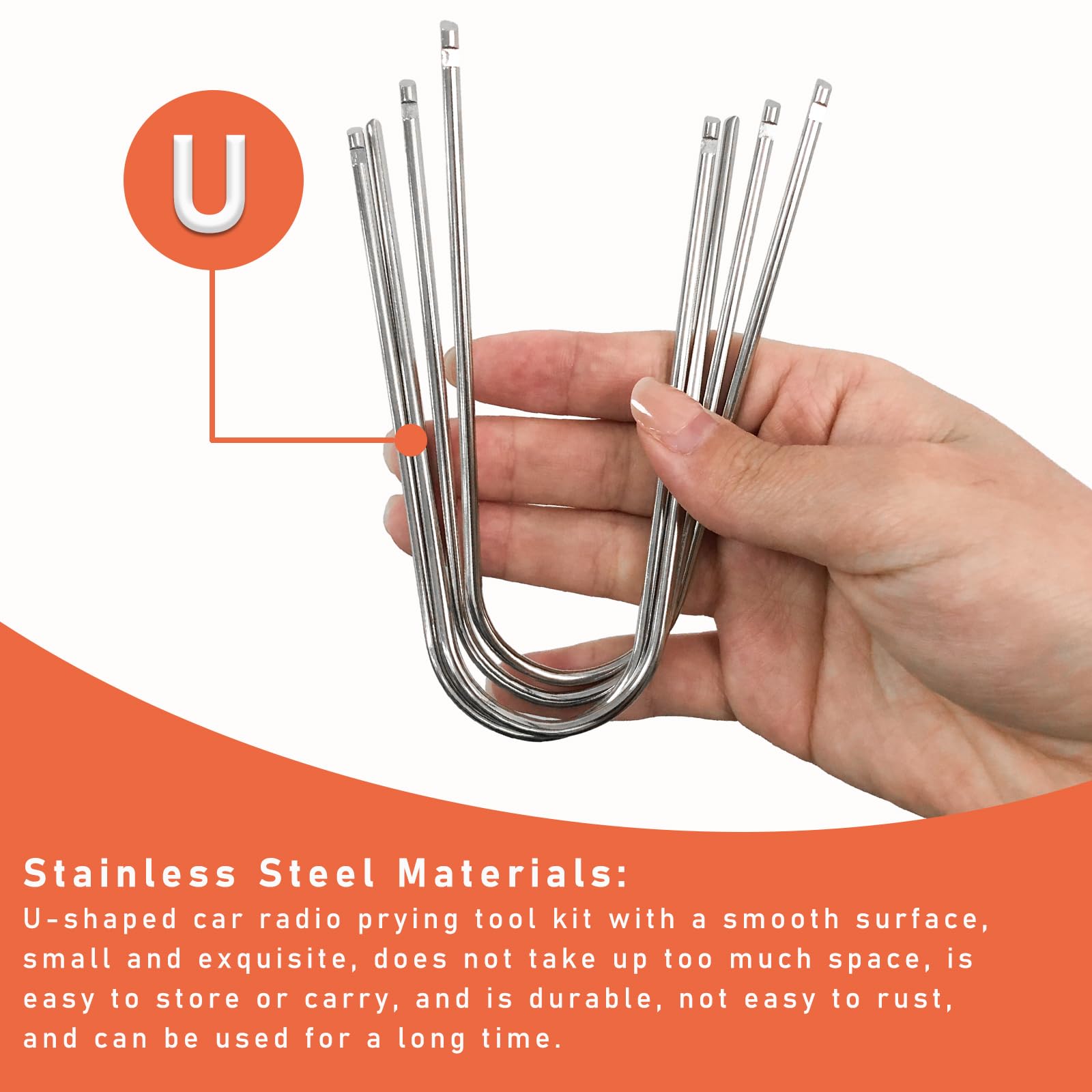 Dickno 4 Pcs Car Radio Removal Pry Tool, U-Shaped Stainless Steel Auto Stereo Release Tool Kit, Universal Radio Remover For Disa