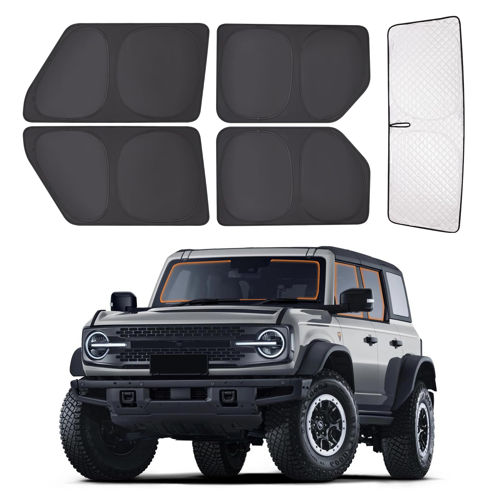 XCBYT 2021-2023 Bronco Window Shades | 6 Layers Thickened Car Window Covers | 2 in 1 Car Full Window Privacy Curtains | 100% Bla
